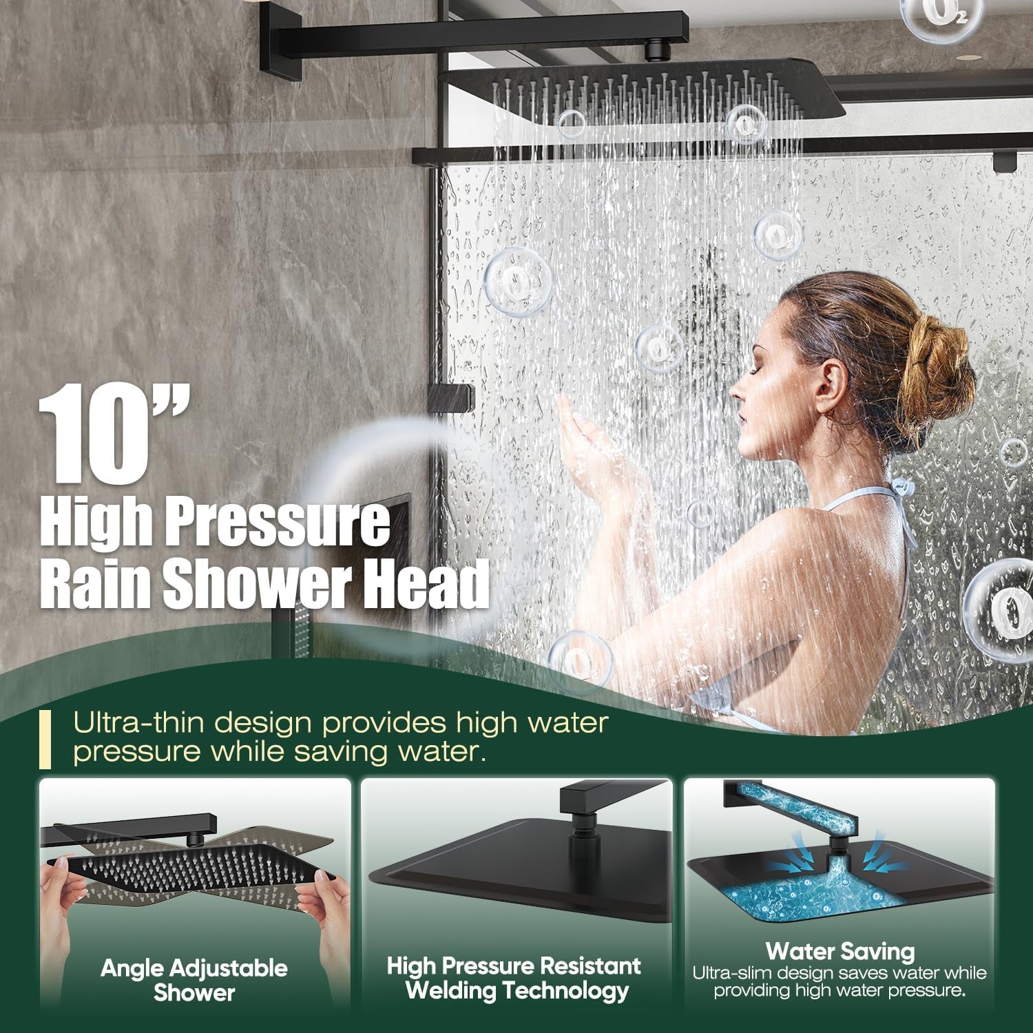 Rain Shower Head with Handheld Spray Combo, 10", Matte Black