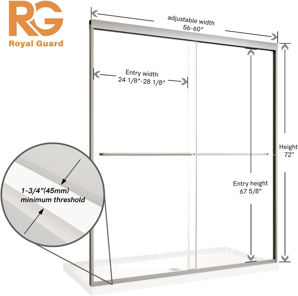 Double Sliding Shower Door 56-60" W X 72" H,Brush Nickel