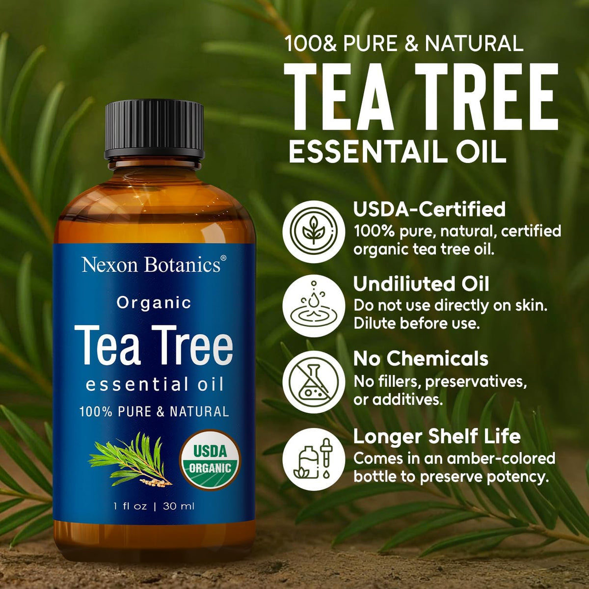 Organic Tea Tree Essential Oil 30 Ml - 100% Pure & Natural - Hexane Free