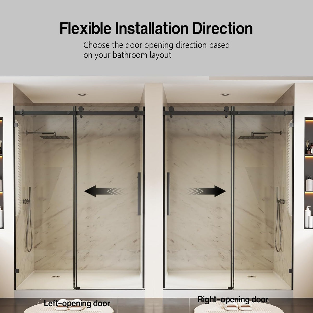 Frameless Sliding Shower Door 50-54" W X 76" H, Matte Black