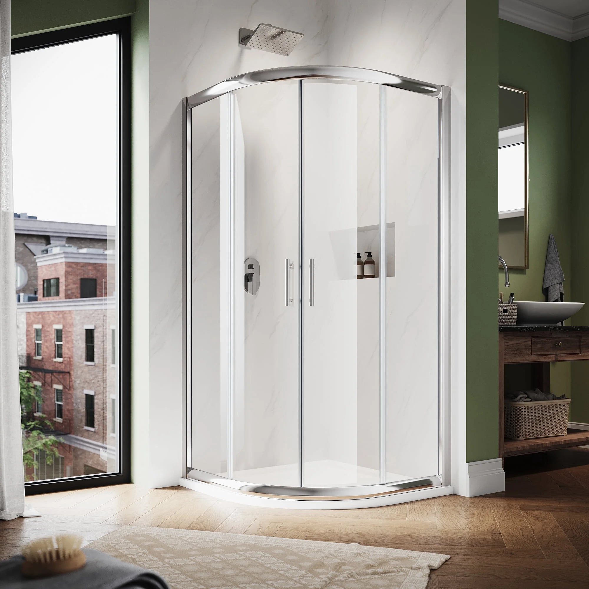 36.7"×36.7"×72" Neo-Round Corner Sliding Shower Enclosure with Chrome Finish