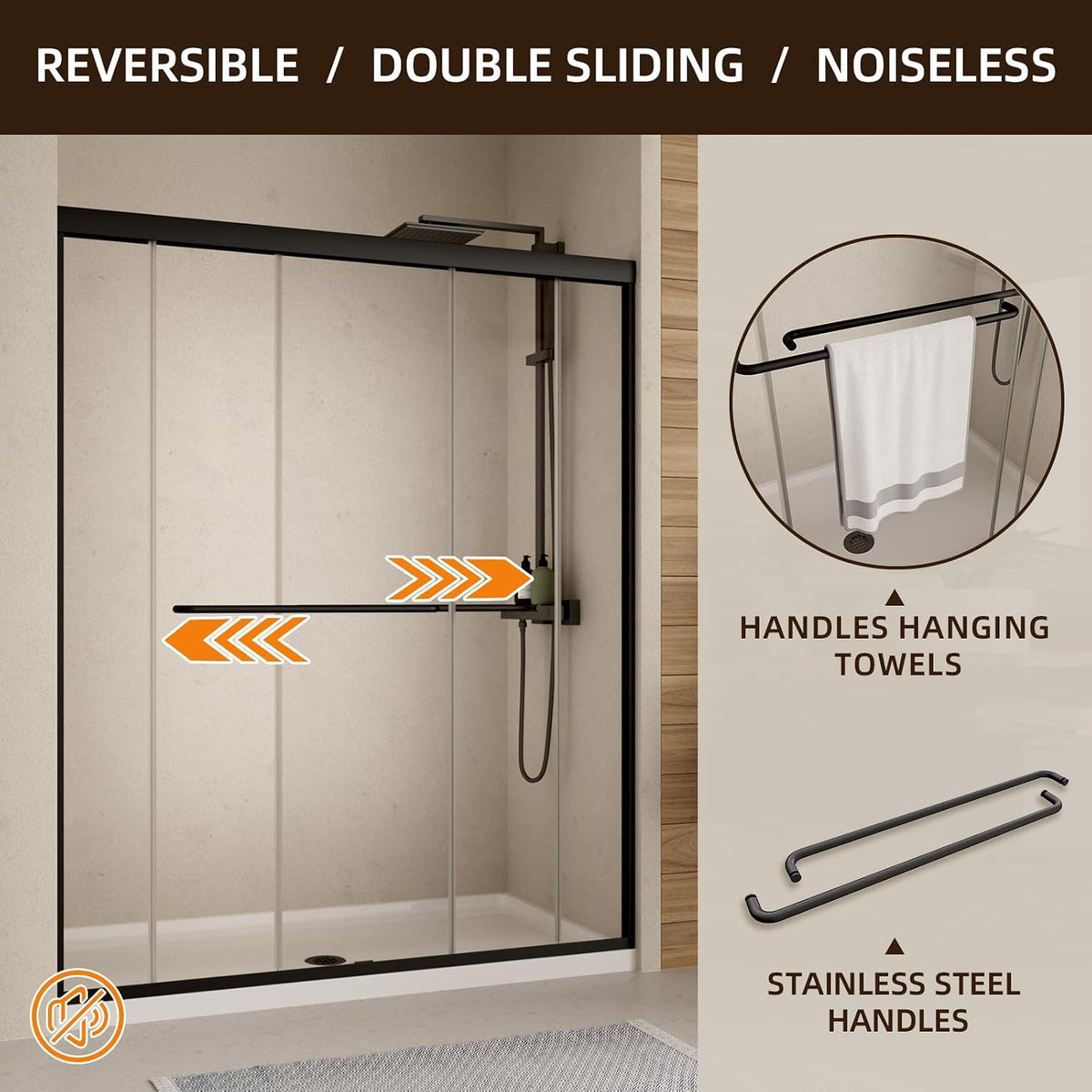 Double Sliding Shower Door,44-48" W X 70" H,Matte Black