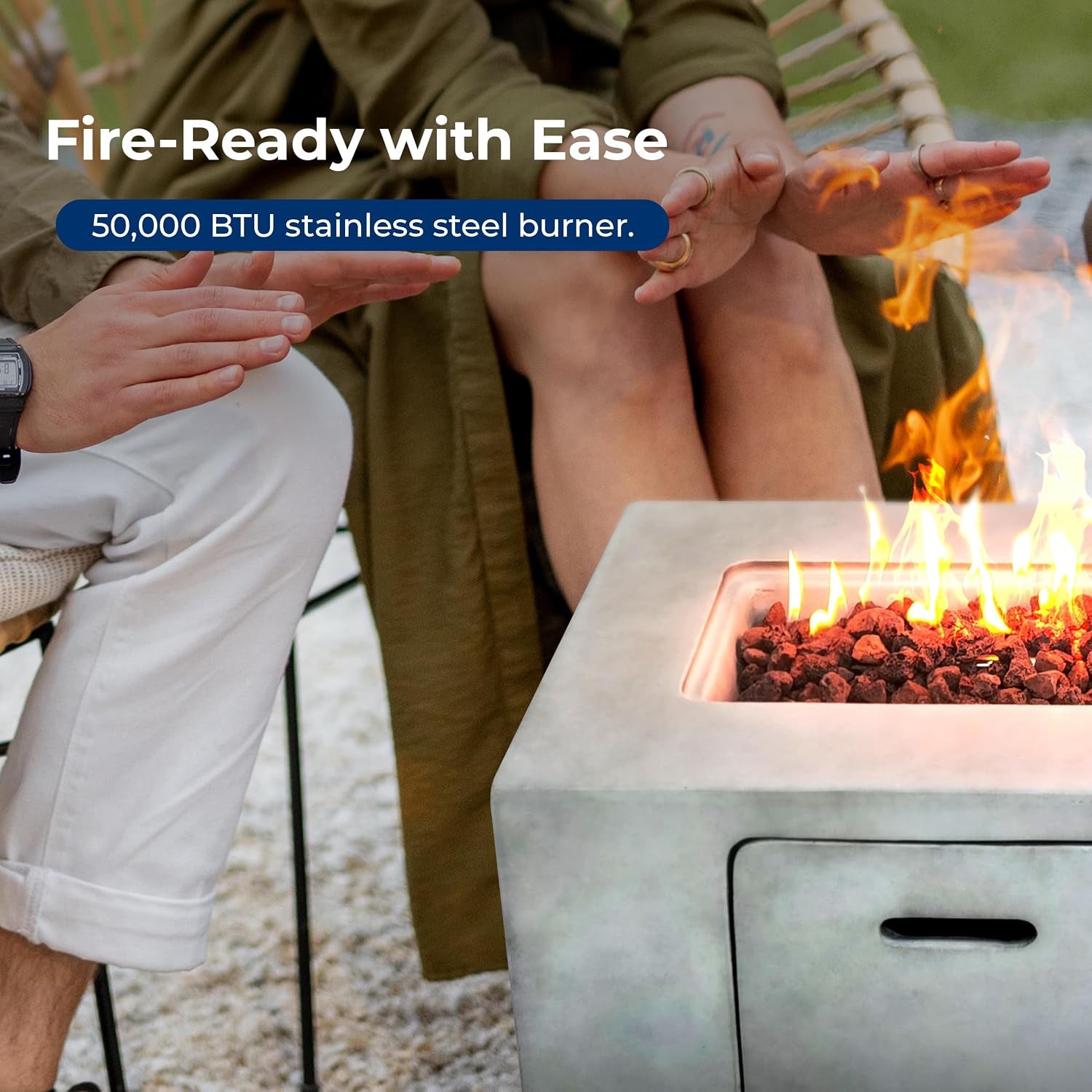 Propane Gas Fire Pit Table, 50,000 BTU Square Outdoor Firepit with Stainless Steel Burner, Adjustable Flame, Lava Rocks & Weather-Resistant Cover for Backyard, Patio, Garden (42"X20"X23.6")