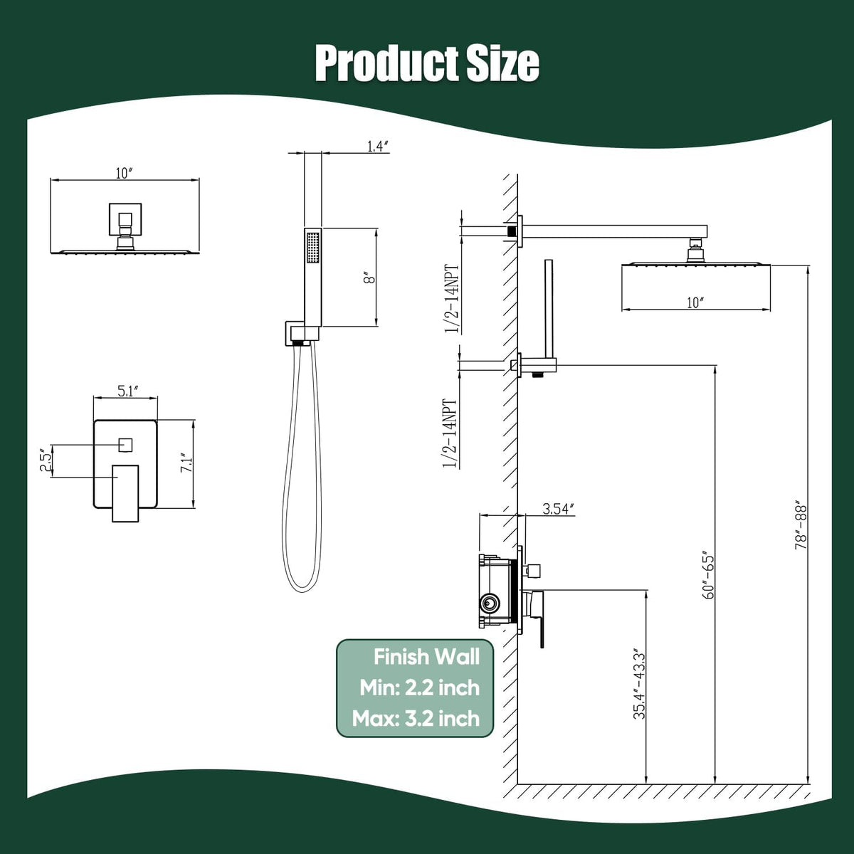 Rain Shower Head with Handheld Spray Combo, 10", Matte Black