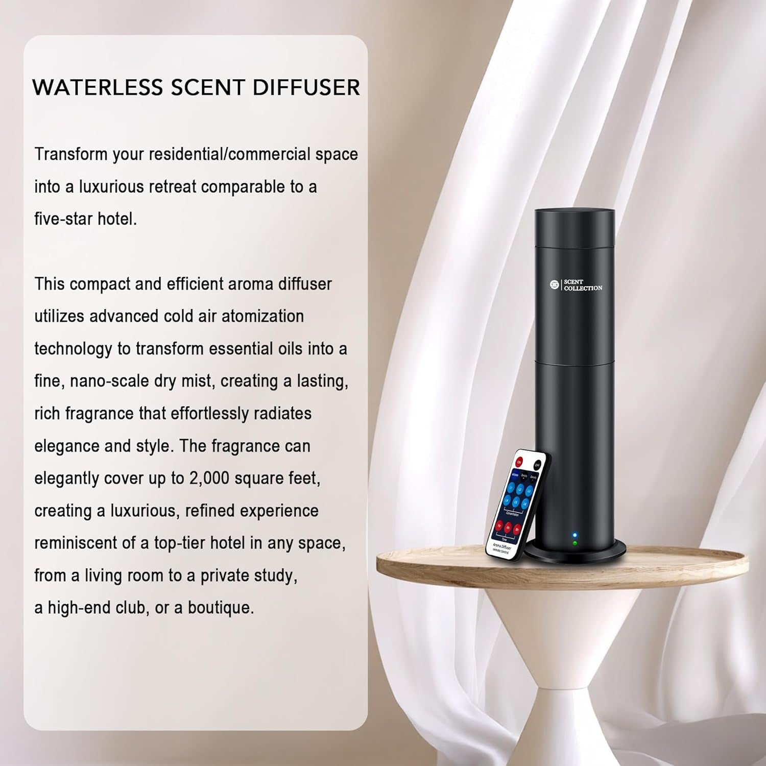 Hotel Waterless Scent Diffuser with 6 Fragrance Oils Covers up to 700 Sq Ft