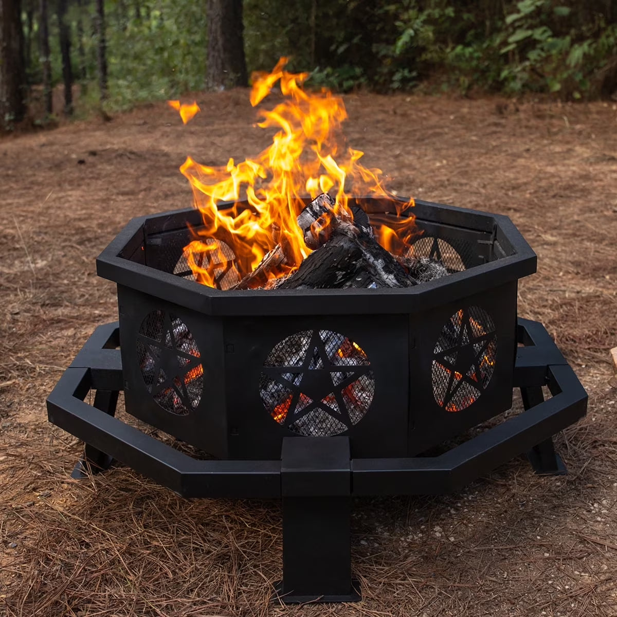 35 Inch Fire Pit, Outdoor Fire Pit Wood Burning Fire Pits with Cooking Grill