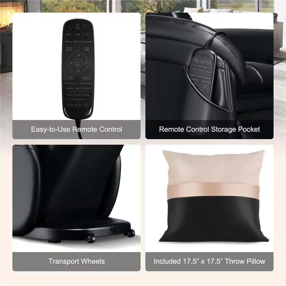 Black Full Body SL Track Zero Gravity Massage Chair with Pillow Reversible Footrest Heat