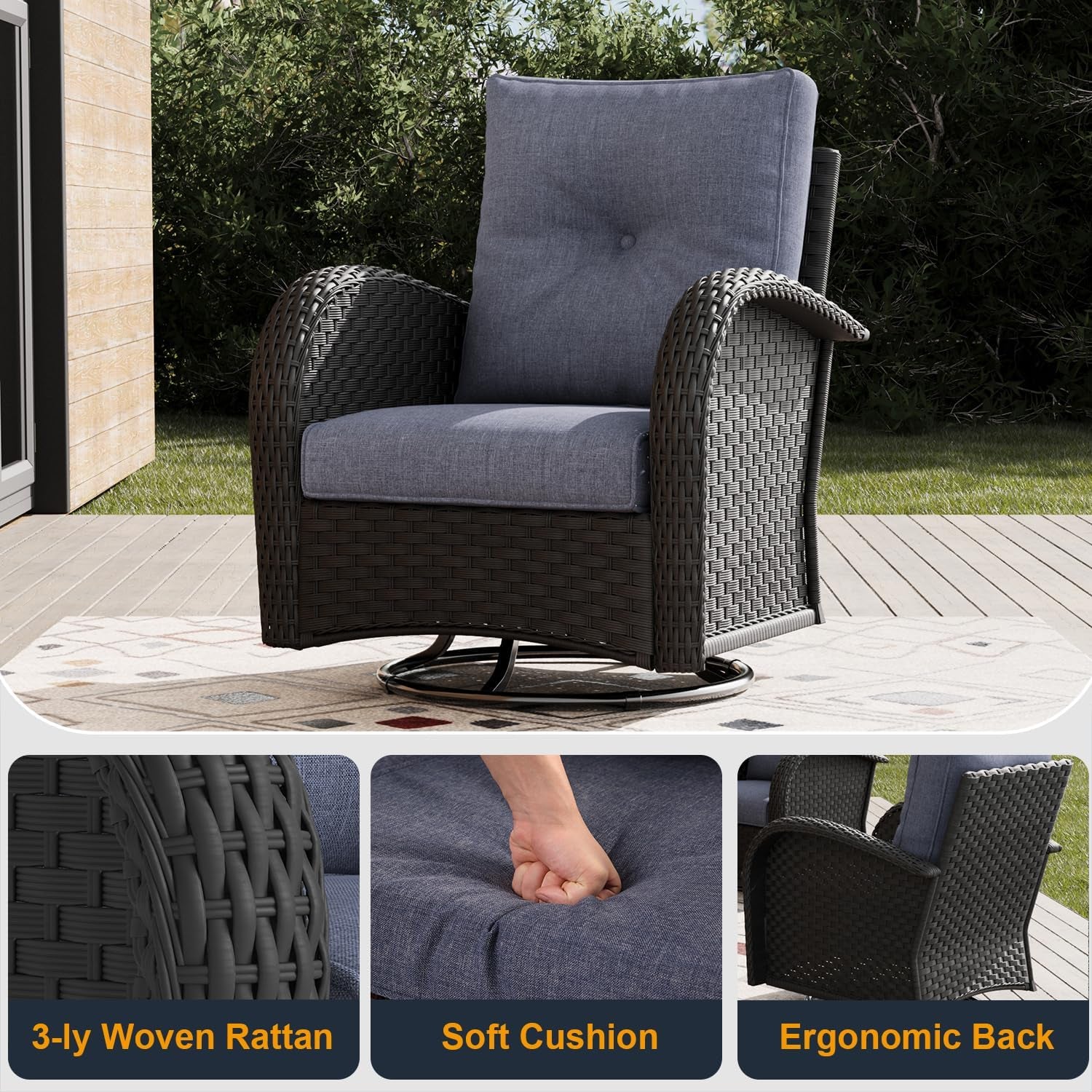 Outdoor Patio Furniture Sets with Fire Pit Table 10 Pieces Wicker Swivel Rocker Chairs and Sofa Sets for Backyard Deck