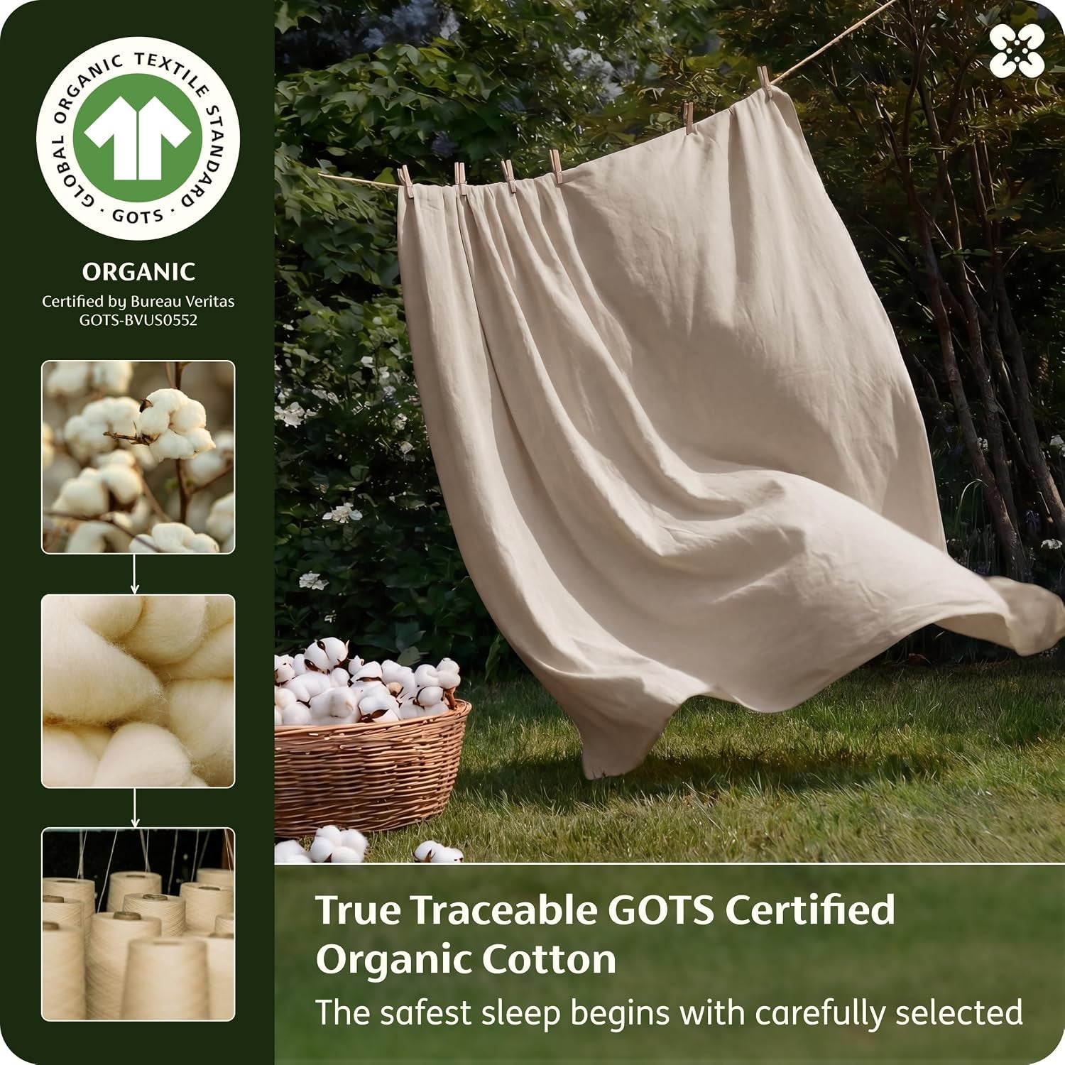 Purewoven 100% GOTS Certified Organic Cotton Sheets, Full Size 4PCS