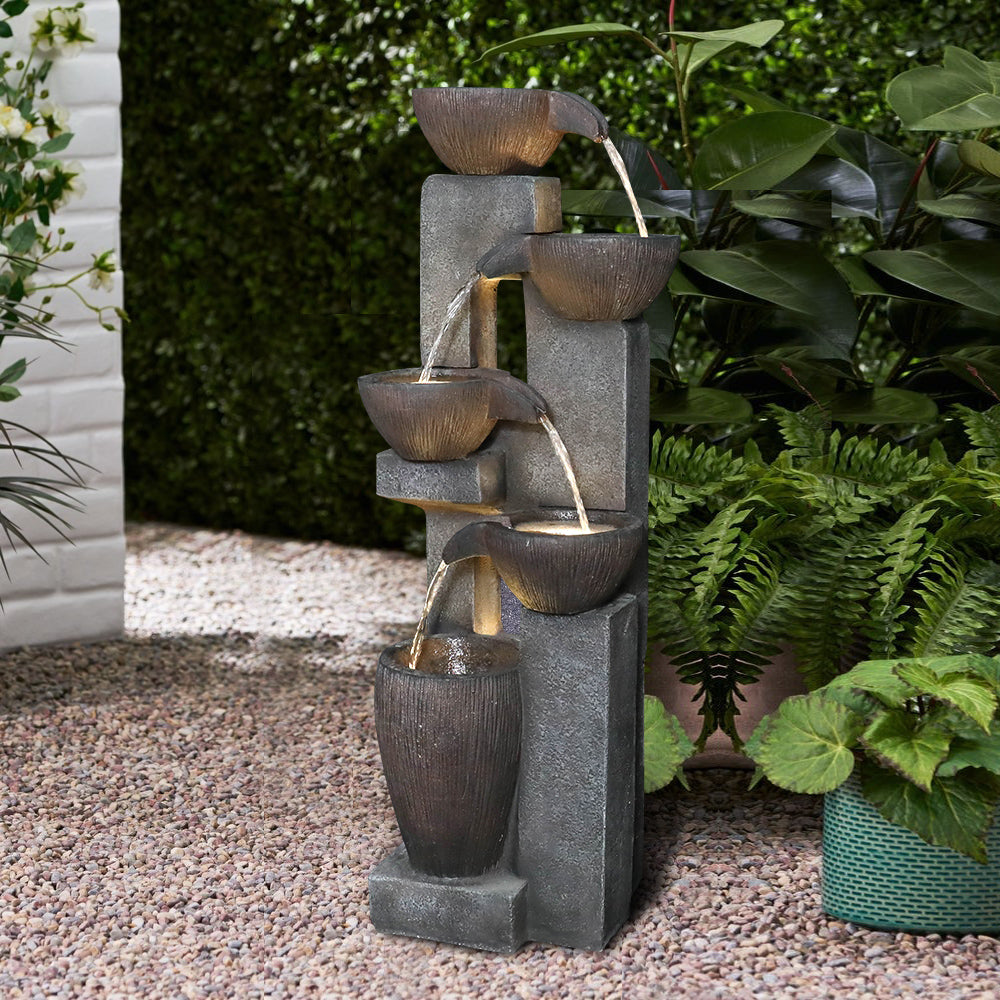 Resin Tiered Fountain Stacked Pots with LED