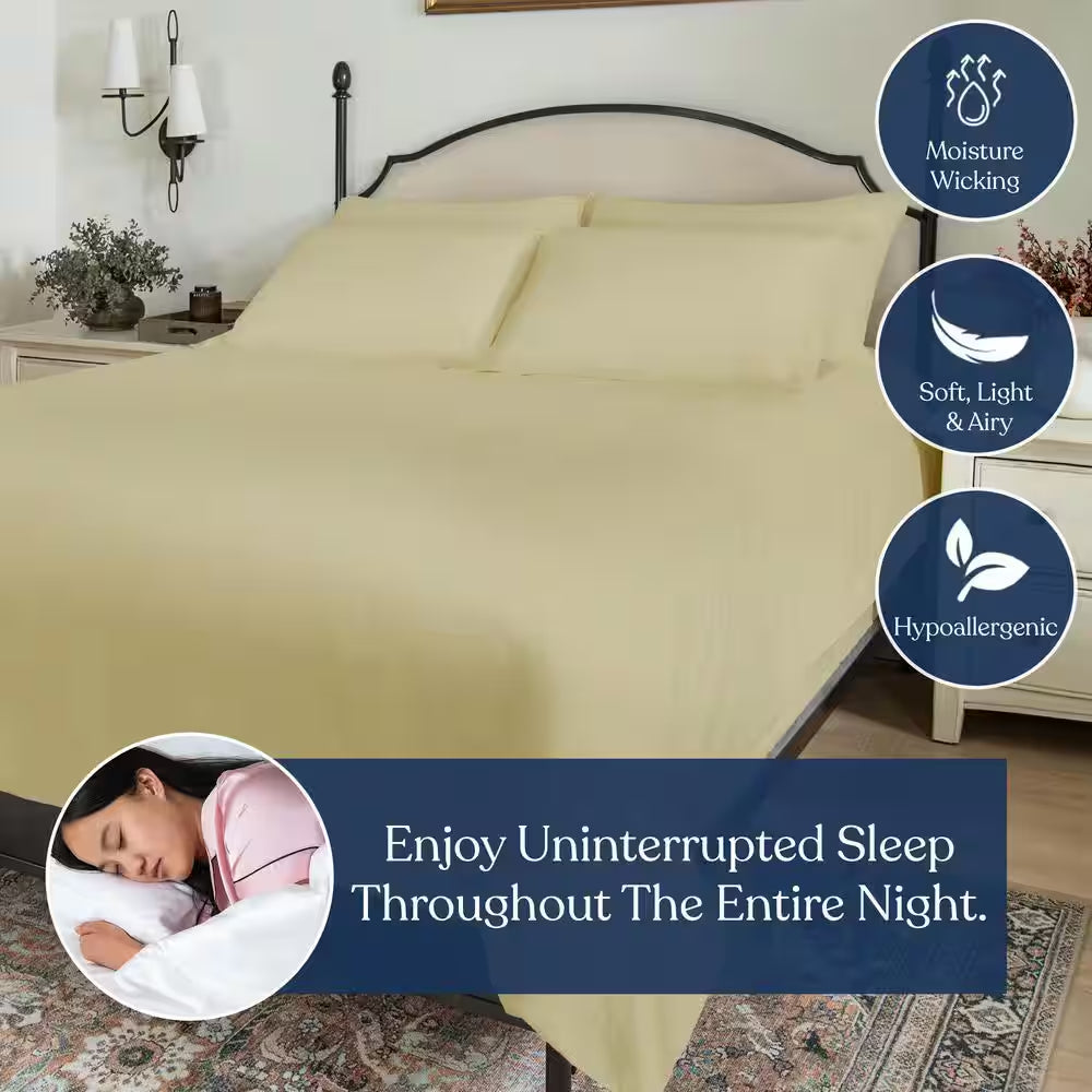 4-Piece Set Sage Green Solid 100% Organic Cotton Sheets Sets, King, Smooth & Breathable, Super Soft Sheet Sets