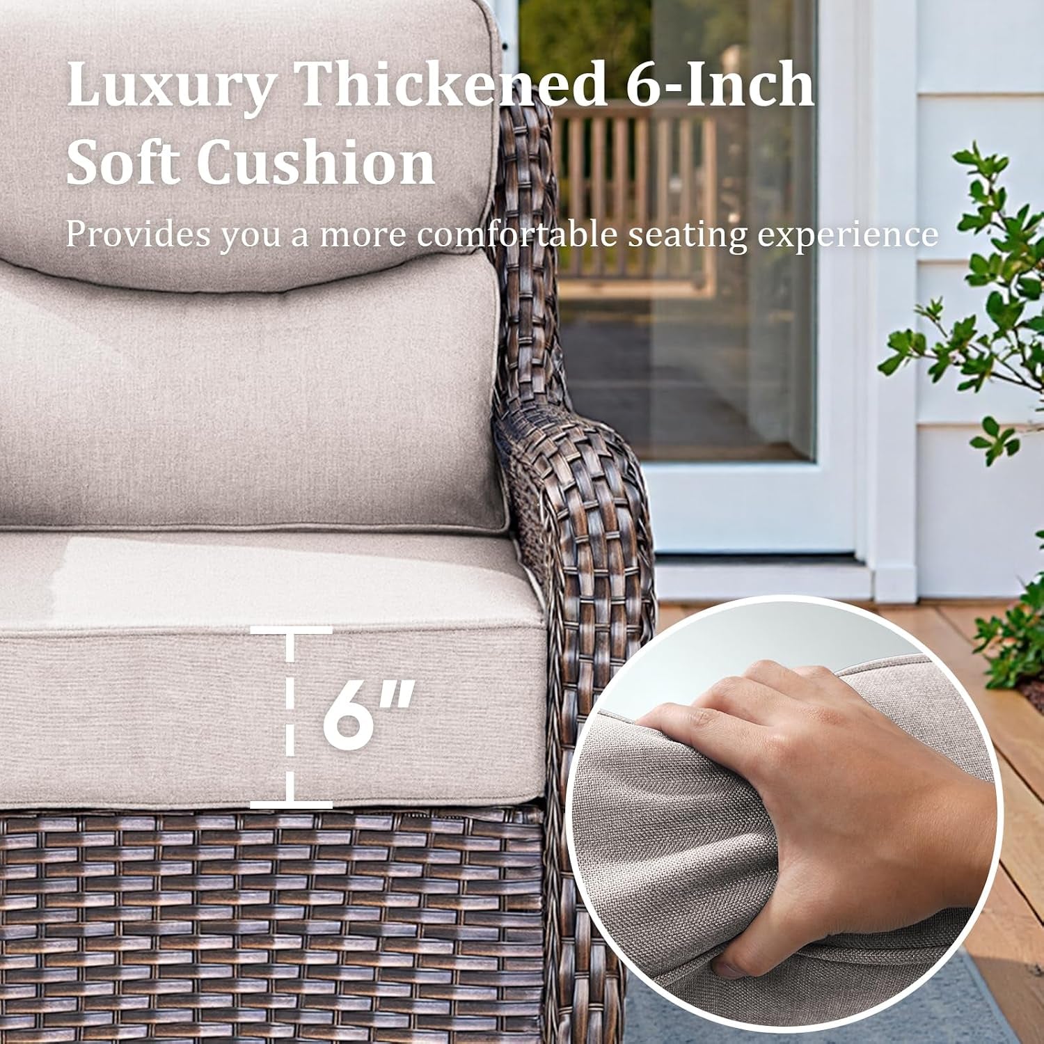 Luxury Outdoor Swivel Rocker Patio Chairs Set of 2 with 6-Inch Thick Cushions, High Back Swivel Patio Chairs Wicker Outdoor Gliders for Porch, Yard, Deck, Poolside, Brown/Beige