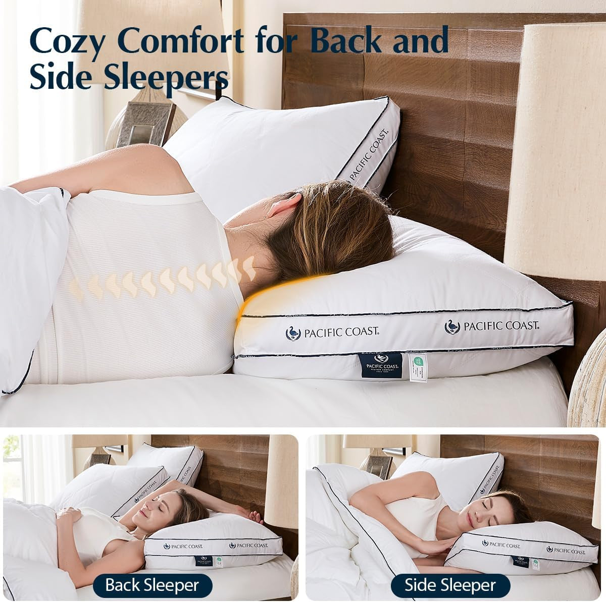 Goose Feather and down Firm Pillows Queen Size Set of 2, Bed Pillows for Side and Back Sleepers, Supportive Gusseted Hotel Collection Pillow with 100% Cotton Shell