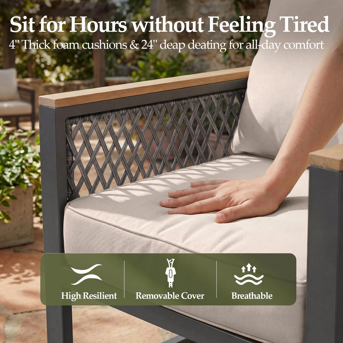 5 -Piece Patio Conversation Set with Beige Cushions Included