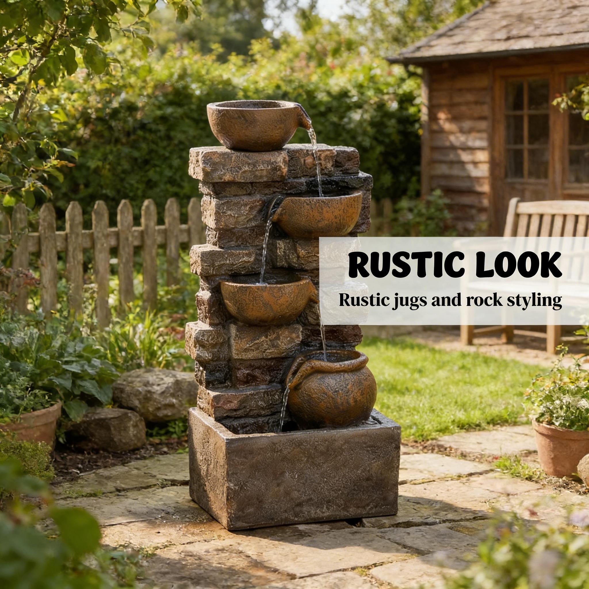 Resin Stacked Stone Bowl Cascade Fountain 28 Inch