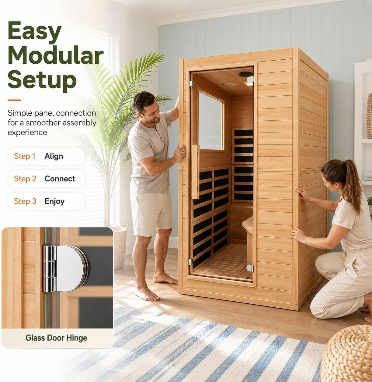 Far Infrared Sauna 2 Person for Home, Hemlock Wood Double Sauna with Side Door, 110V 2000W 8 Mica Heating Panels, Bluetooth FM, 6Mm Tempered Glass, LCD Controller, Home Spa Dry Sauna Room