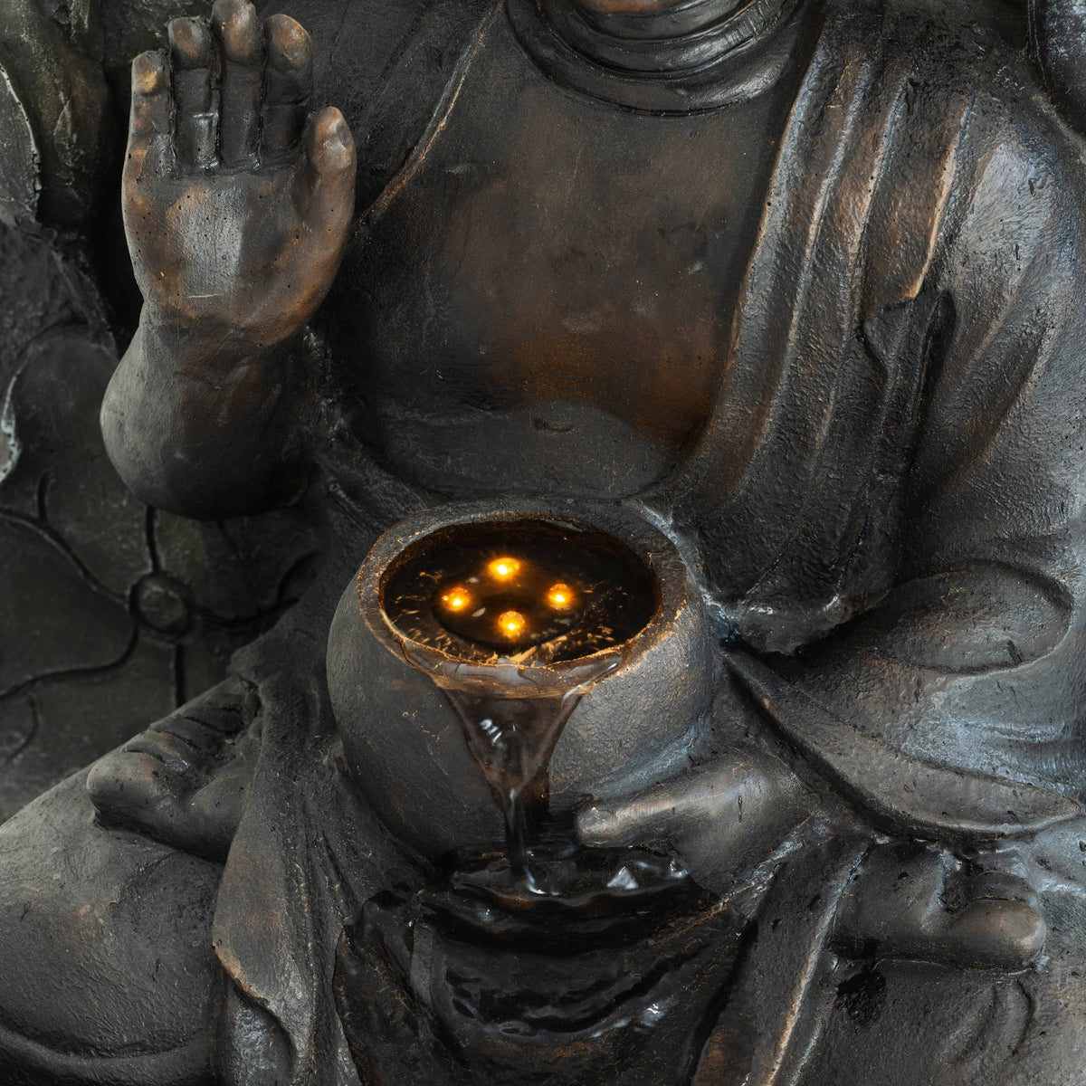 Resin Buddha Wall Panel Outdoor Fountain 28 Inch LED