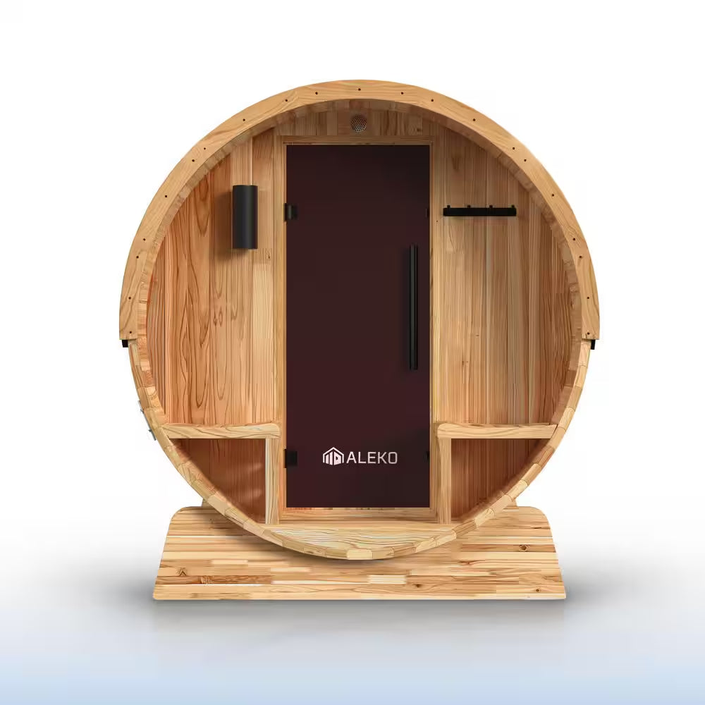 4-Person Electric Heater Outdoor Cedar Barrel Steam Sauna Front Porch Canopy - ETL Certified