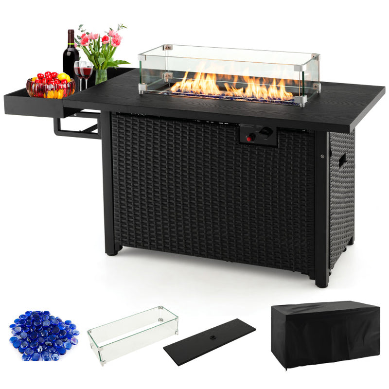 52 Inches Outdoor Fire Pit Wicker Propane Fire Pit Table with Cover