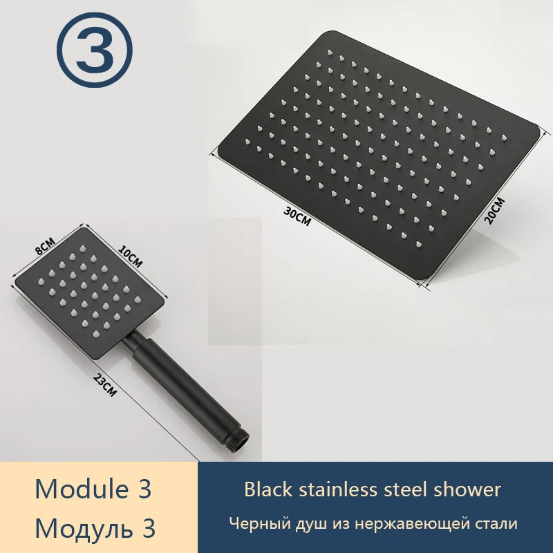 Gray Shower Set Bathroom Copper Shower System LED Digital Display Temperature Bathtub Shower Faucet DIY Shower Accessories Sets