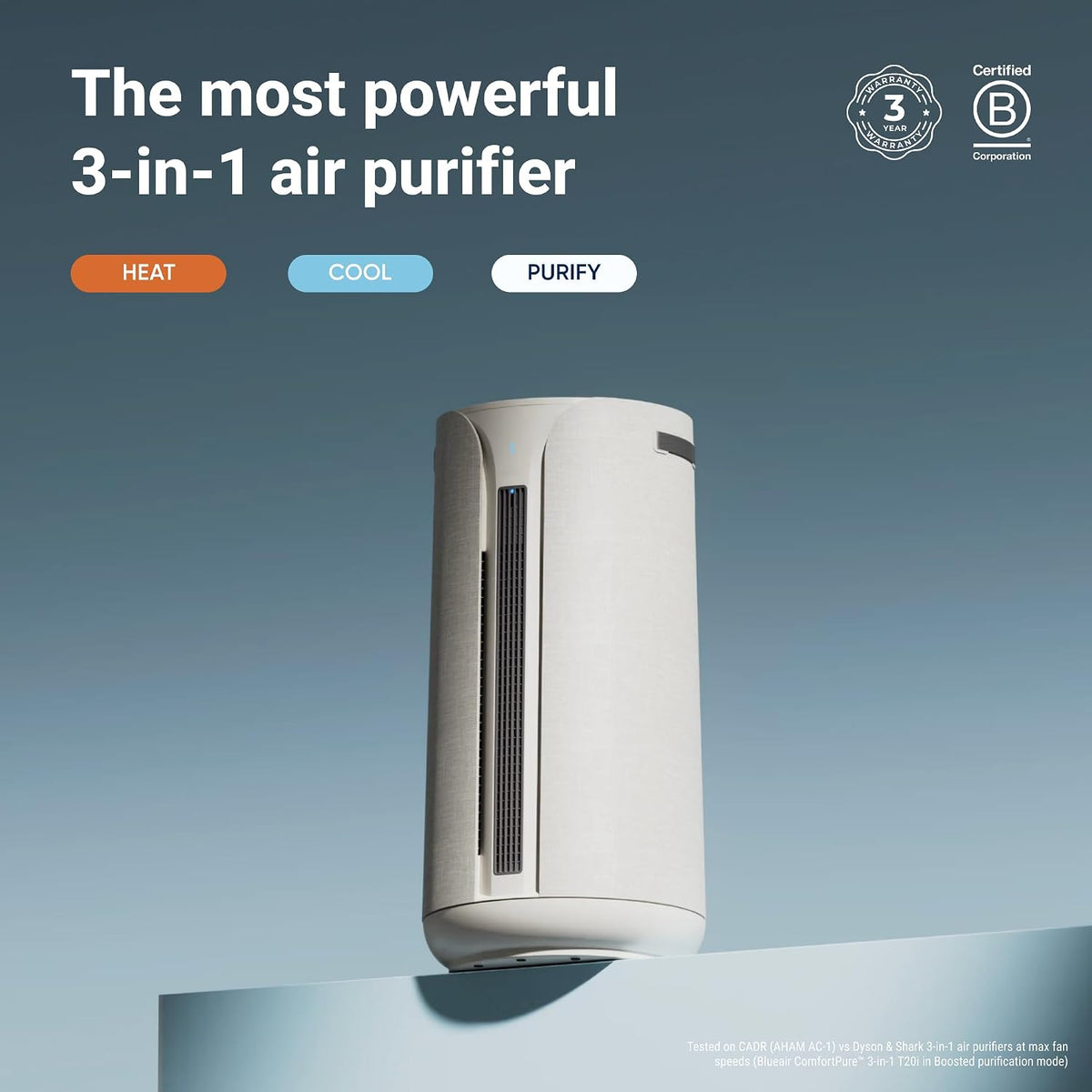 BLUEAIR Comfortpure Most Powerful 3-In-1 Cooling, Heating, Air Purifier – Hepasilent Cleaner for Home, Pets, Allergies, Dust, Odor, Covers 1689 Sqft in 1 Hour – All Season Comfort for Large Rooms