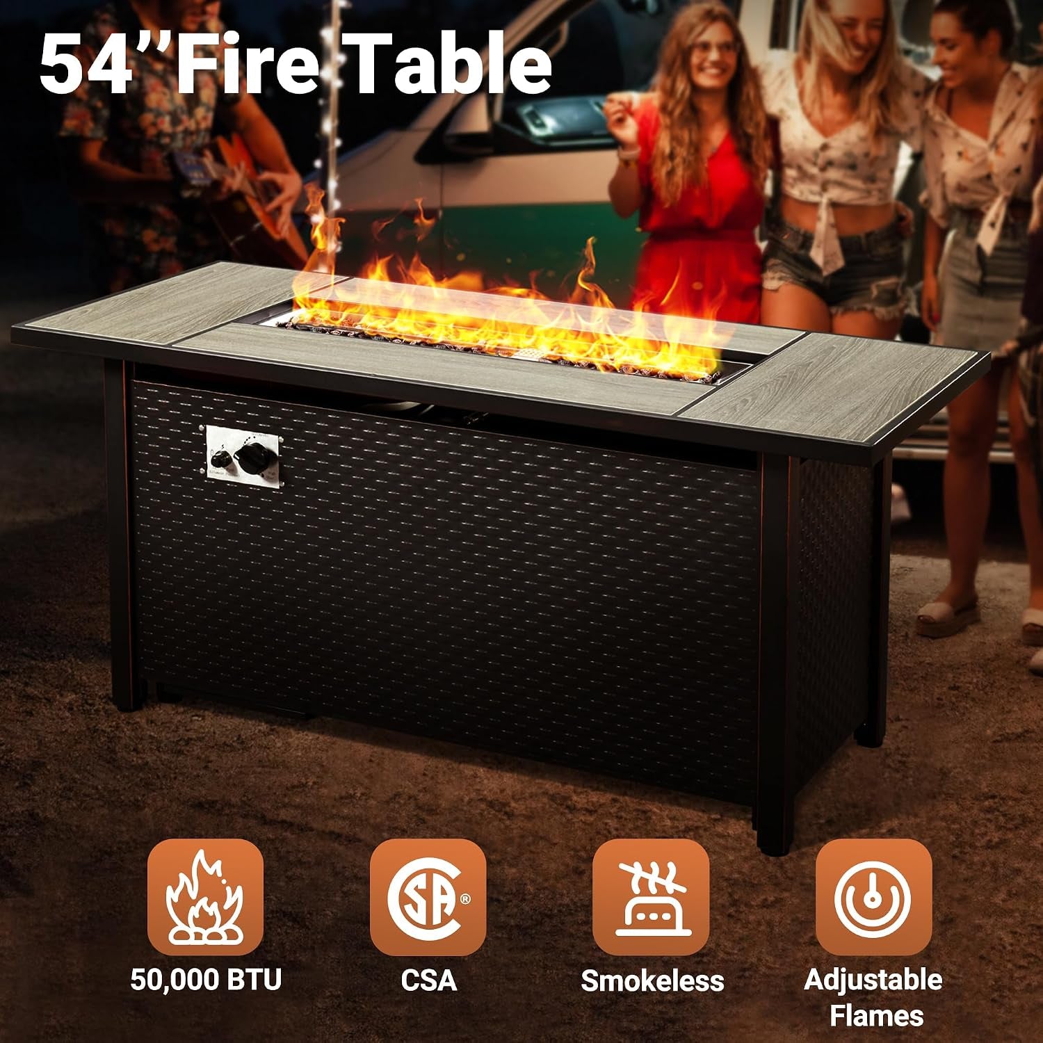 10 PCS Outdoor Patio Furniture 54In Set with Fire Pit Table, All-Weather Rattan Wicker Conversation Group with Deep Seating, High Back Comfort for Porch, Backyard, Green