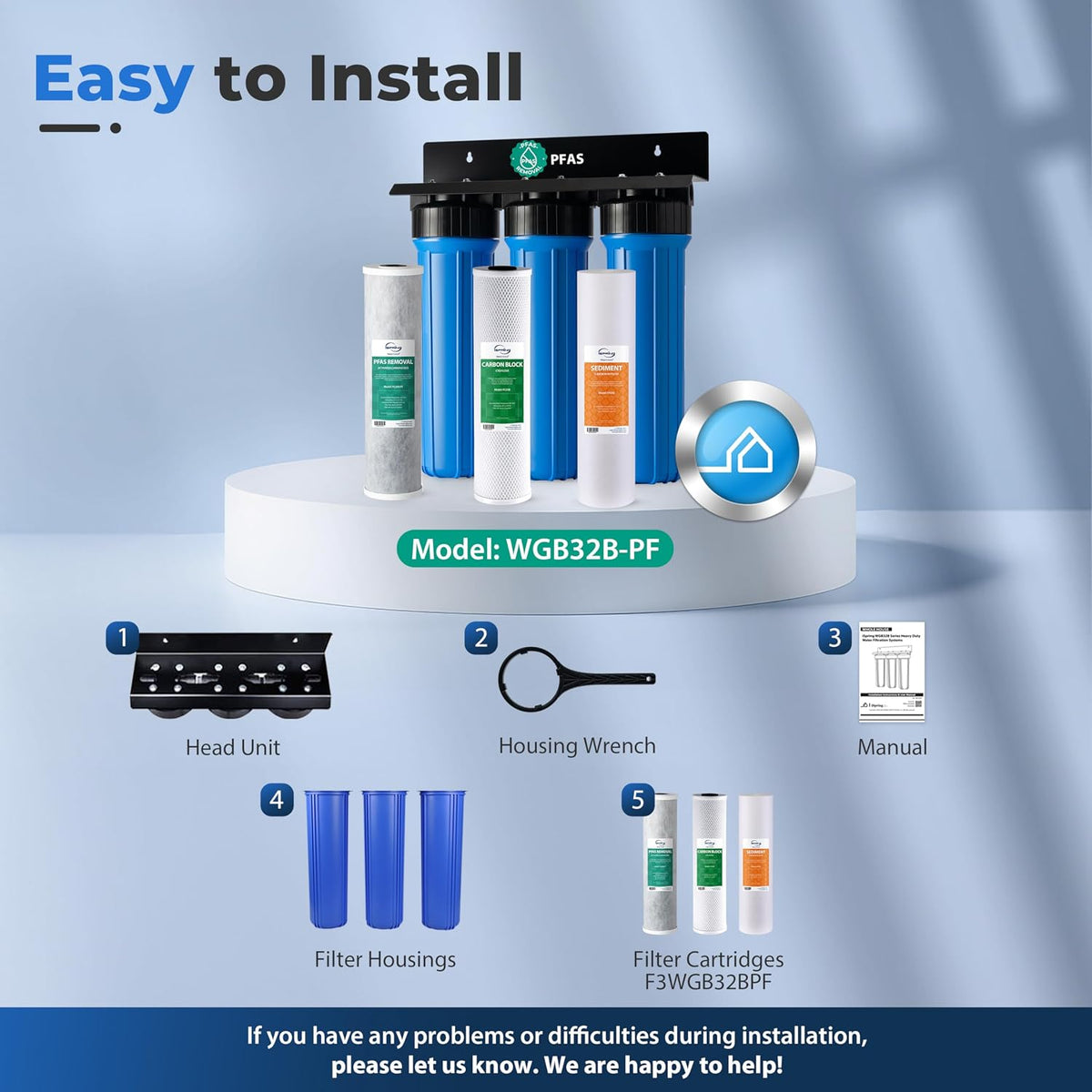 WGB32B-PF PFAS Whole House Water Filter System, 1" Inlet/Outlet