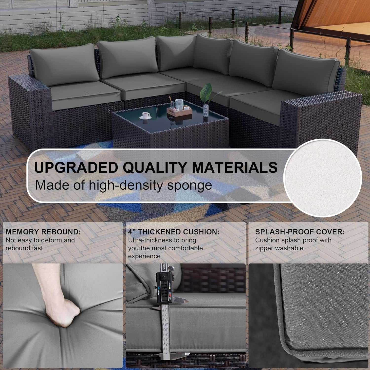 6PCS Outdoor Patio Furniture Set PE Wicker Rattan Sectional Sofa