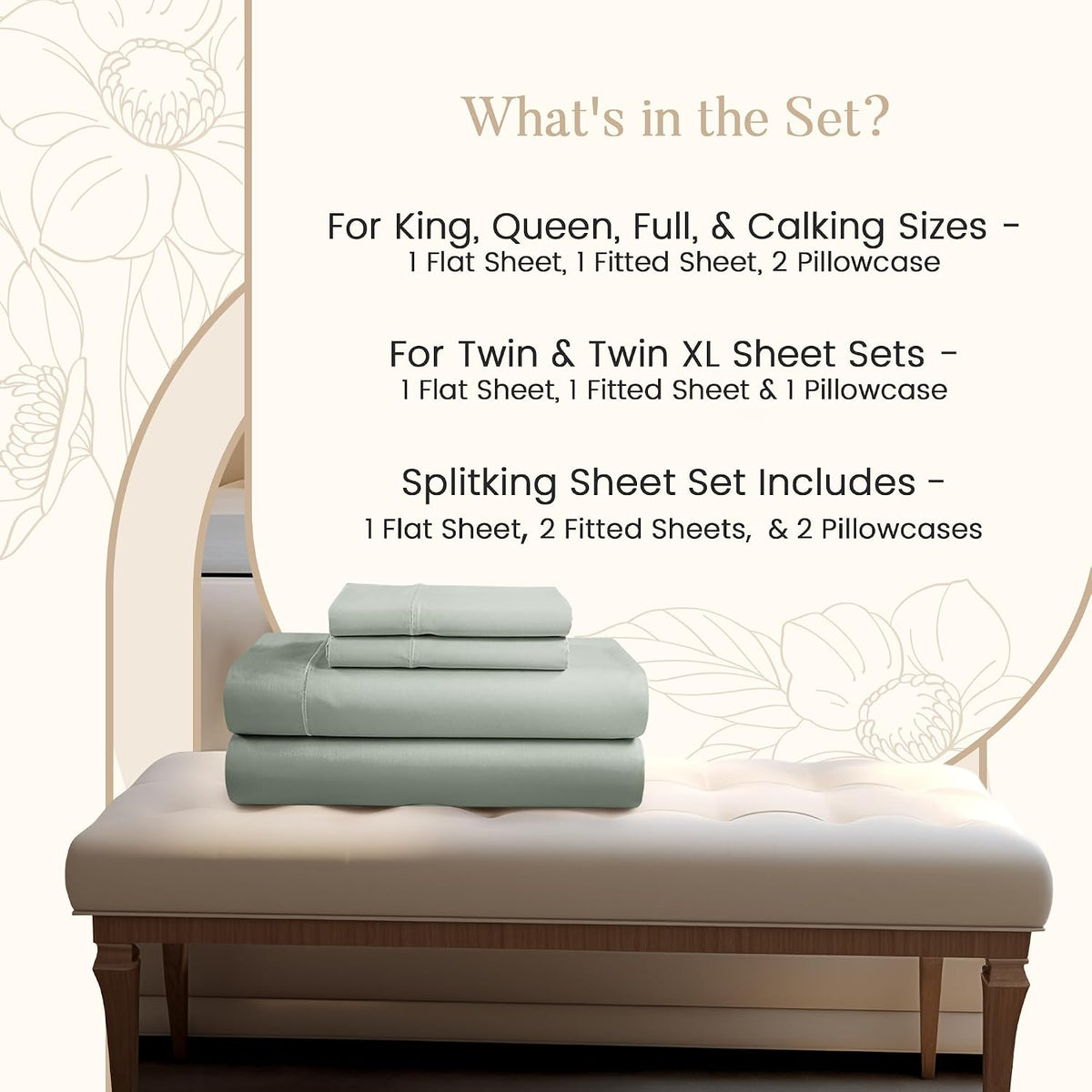 King Bed Sheets, 800 Thread Count Deep Pocket King Sheet Set - Mineral
