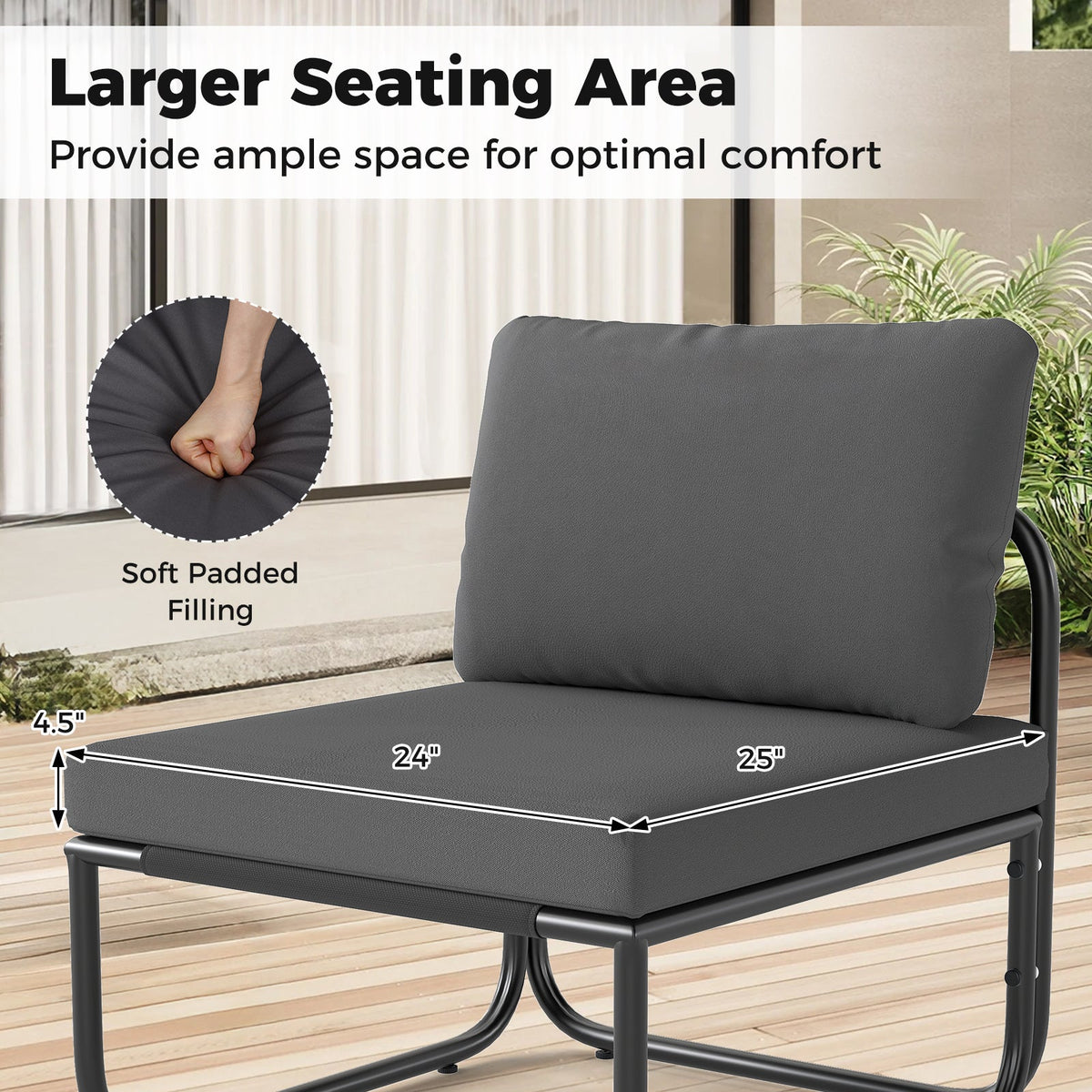 4 Pieces Patio Furniture Set with Cushions and Coffee Table-Gray