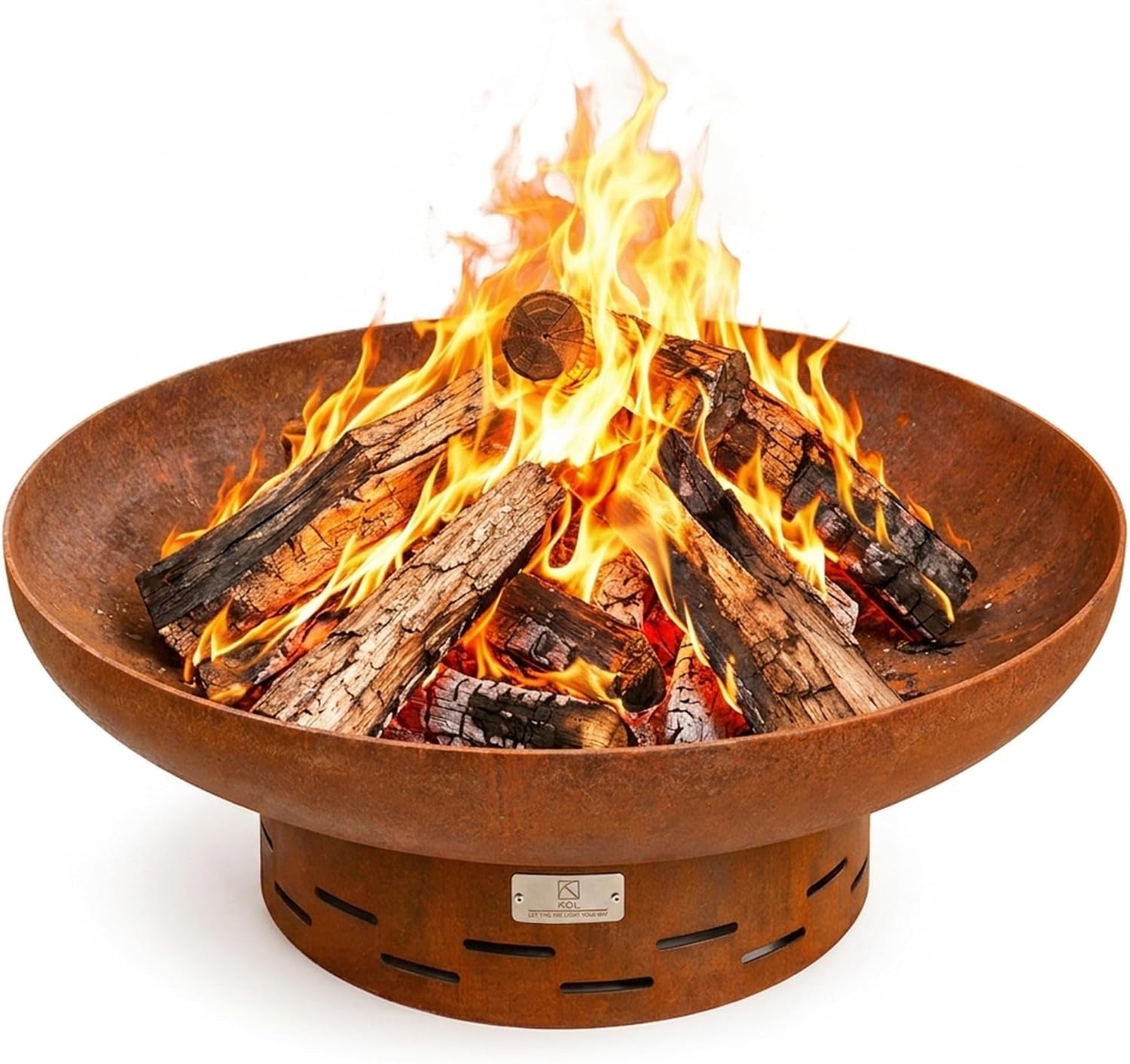 Fire Pit for outside Wood Burning, 27.5 Inch round Firepit Bowl Outdoor and Patio, Heavy-Duty Steel Bonfire Pit Oxidized Finish, Free-Standing, Camping Backyard Terrace