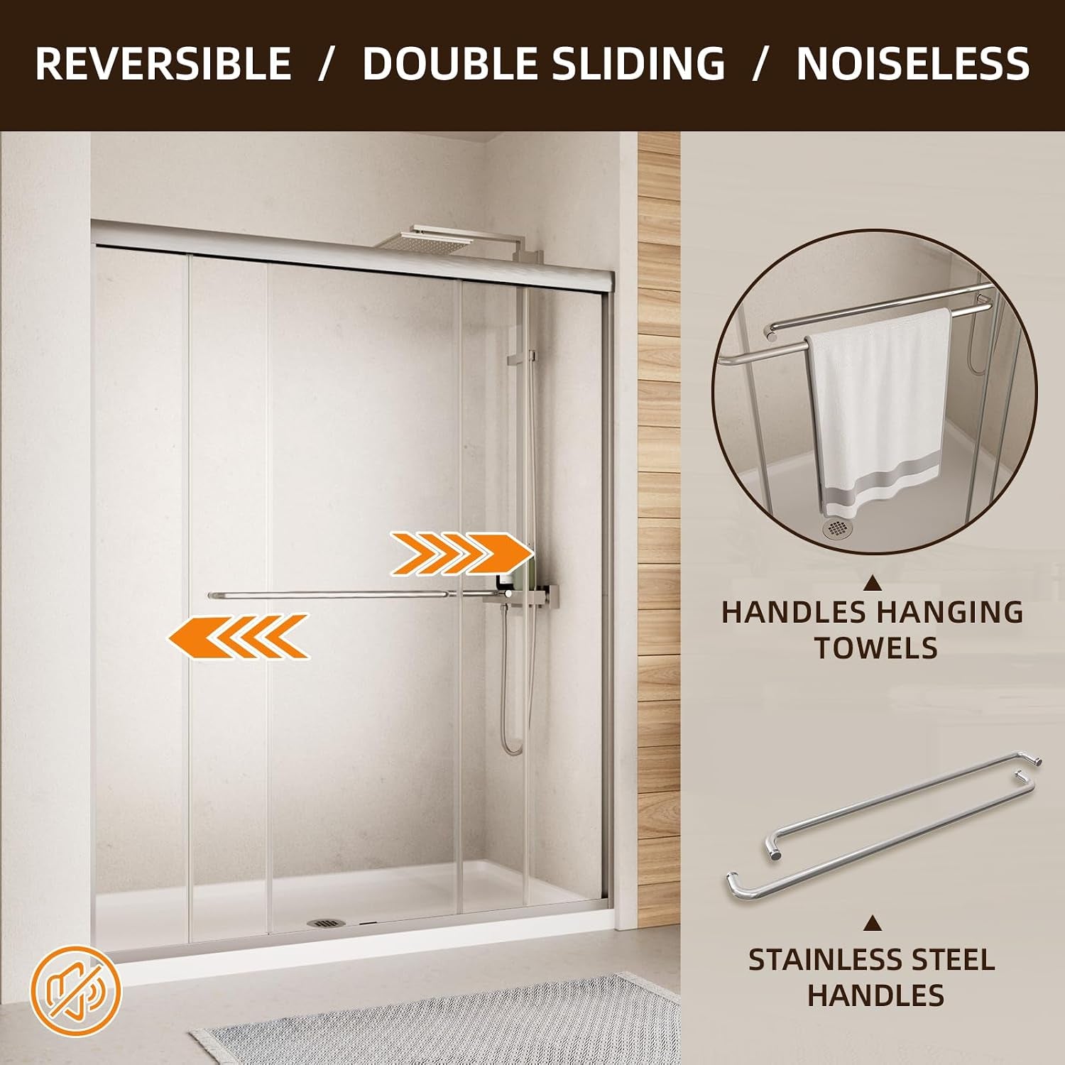 Double Sliding Shower Door 56-60" W X 72" H,Brush Nickel