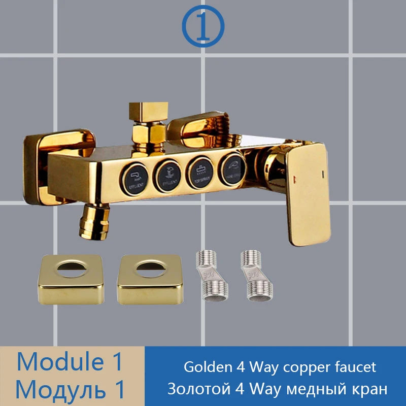 Gray Shower Set Bathroom Copper Shower System LED Digital Display Temperature Bathtub Shower Faucet DIY Shower Accessories Sets