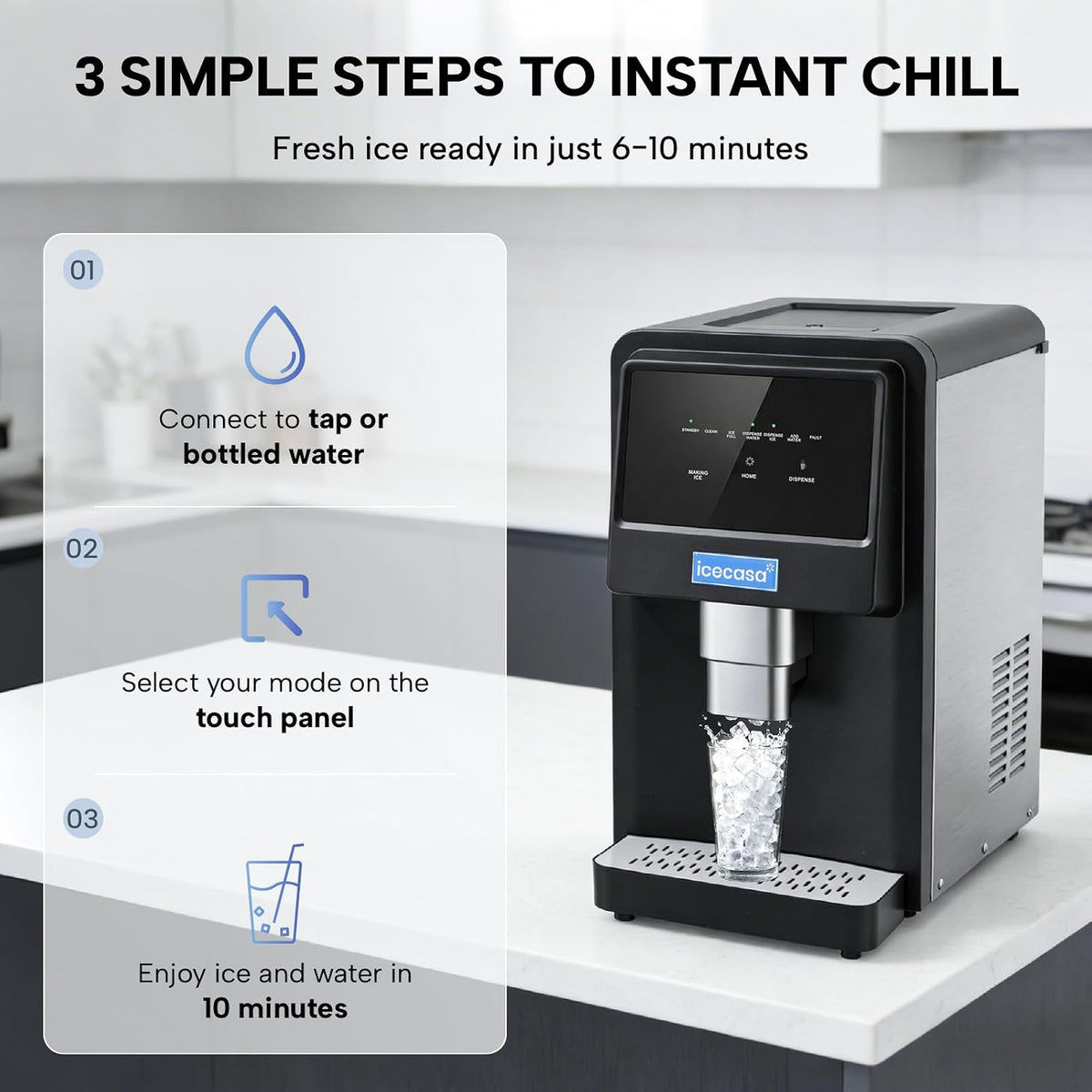 Commercial Nugget Ice Maker Countertop Touchless Paddle Dispensing, 80Lbs/24H Soft Chewable Ice Touch Screen, Dual Water Supply Tap or Bottle, ETL Certified for Motel Bar