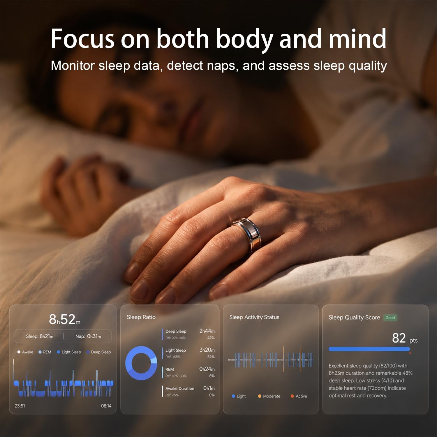 AI Smart Ring 1.0, Fitness Tracker for Men/Women, Matte Gold Size 9