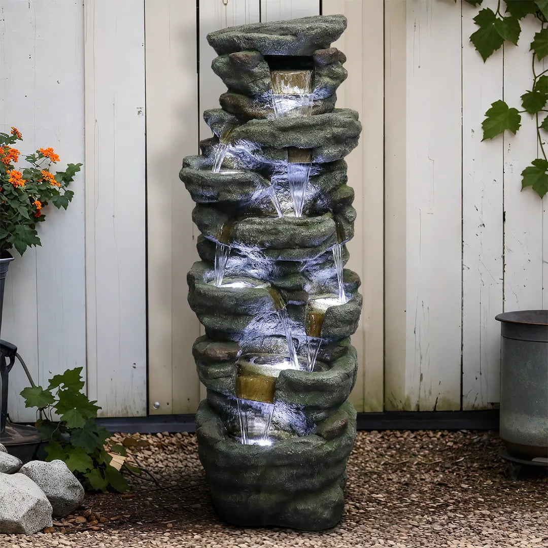 Resin River Rock Outdoor Fountain Pillar 51 Inch 52 lb