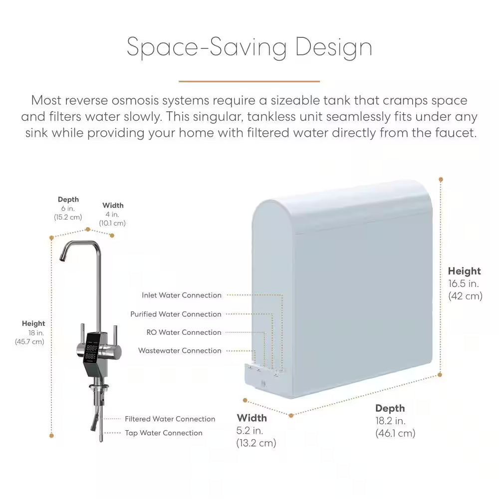 G10-U Reverse Osmosis Water Filtration System with Smart Faucet, 500 GPD, 2:1 Pure to Drain, 5-In-2 Filtration
