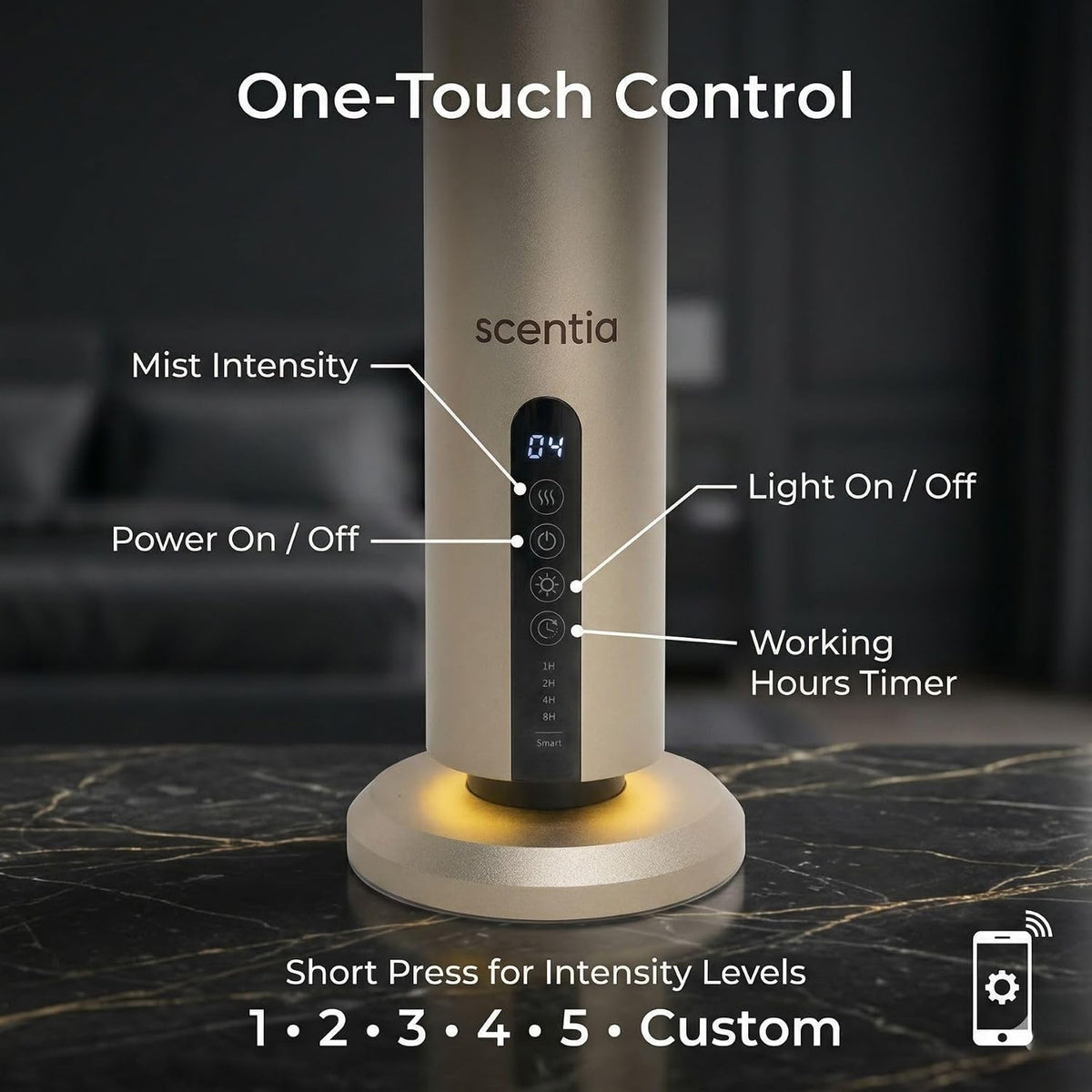 Wireless Waterless Cold-Air Scent Diffuser, App Control, 1500 Sq. Ft Gold