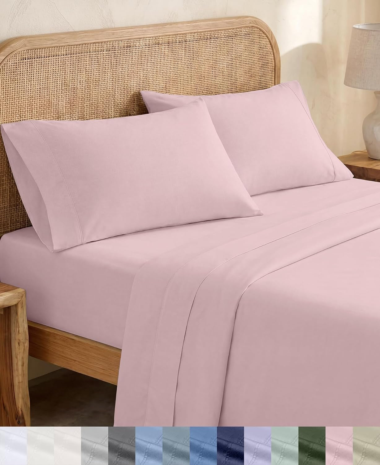 Organic Cotton Deep Pocket Full Size Sheets Set, Pink