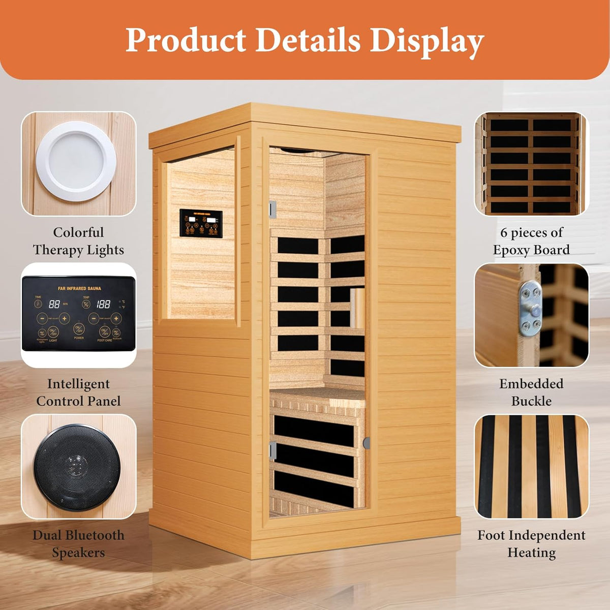 Far Infrared Sauna Home Sauna Spa Room Canadian Hemlock Wood 1200W