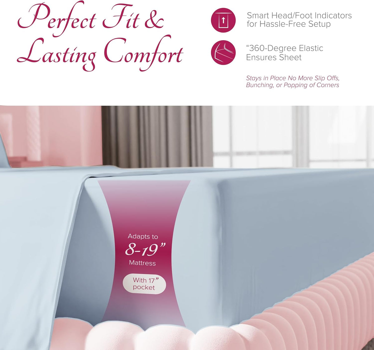 Egyptian Cotton Sheets King Size - Luxury 1200 Series High Thread Count King Size Sheets Set (4 PC, Light Blue) Silky Soft, Cooling, Sateen Weave, 17" Deep Pocket, Hotel Bed Sheet Set