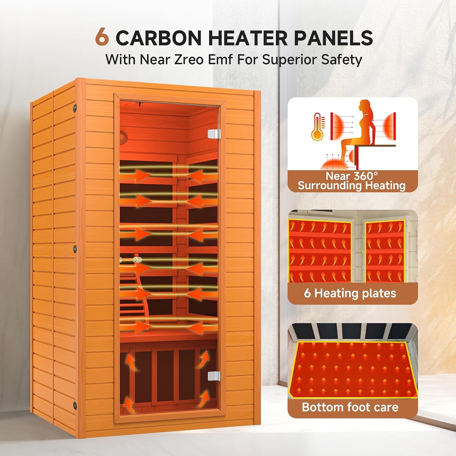 1-2 Person Sauna Low EMF Infrared Sauna with Red Light Therapy