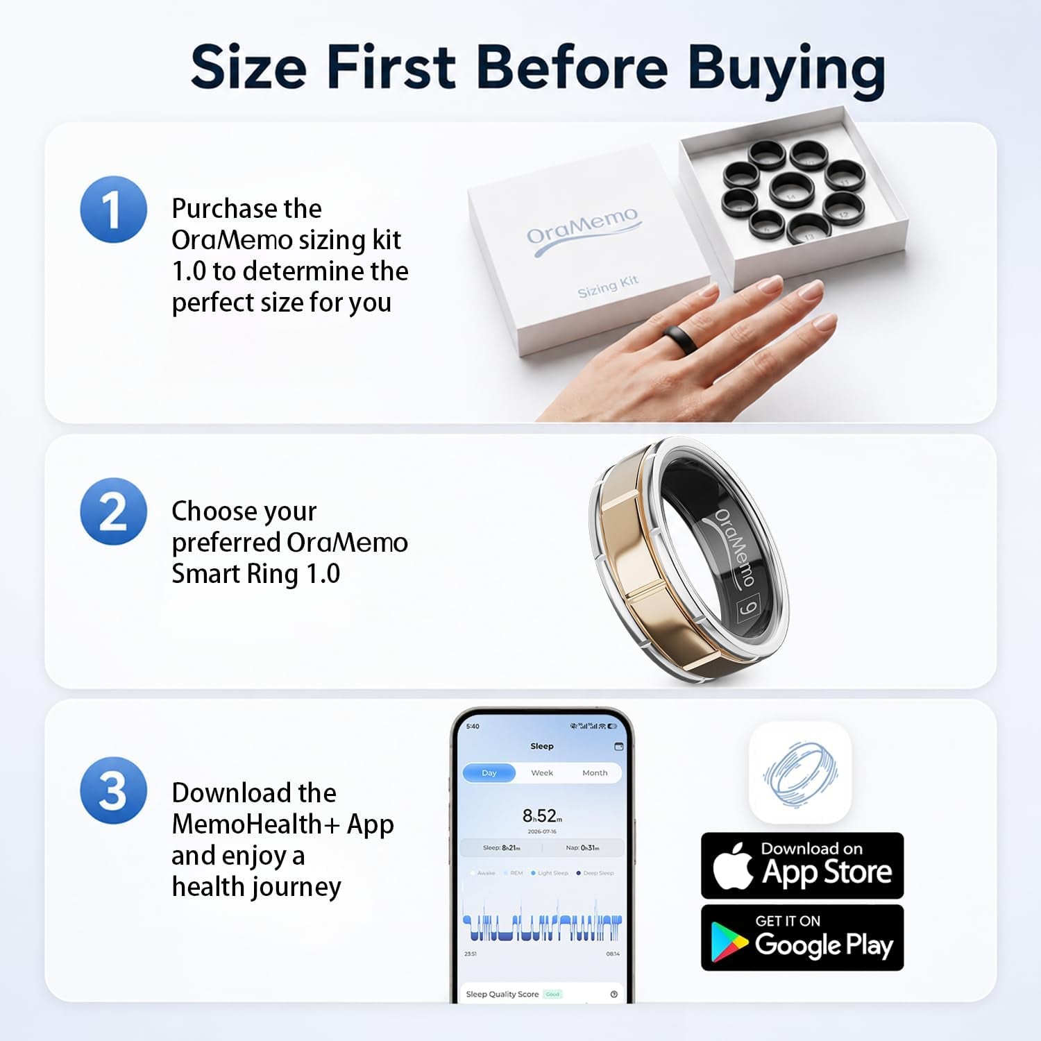 AI Smart Ring 1.0, Fitness Tracker for Men/Women, Matte Gold Size 9