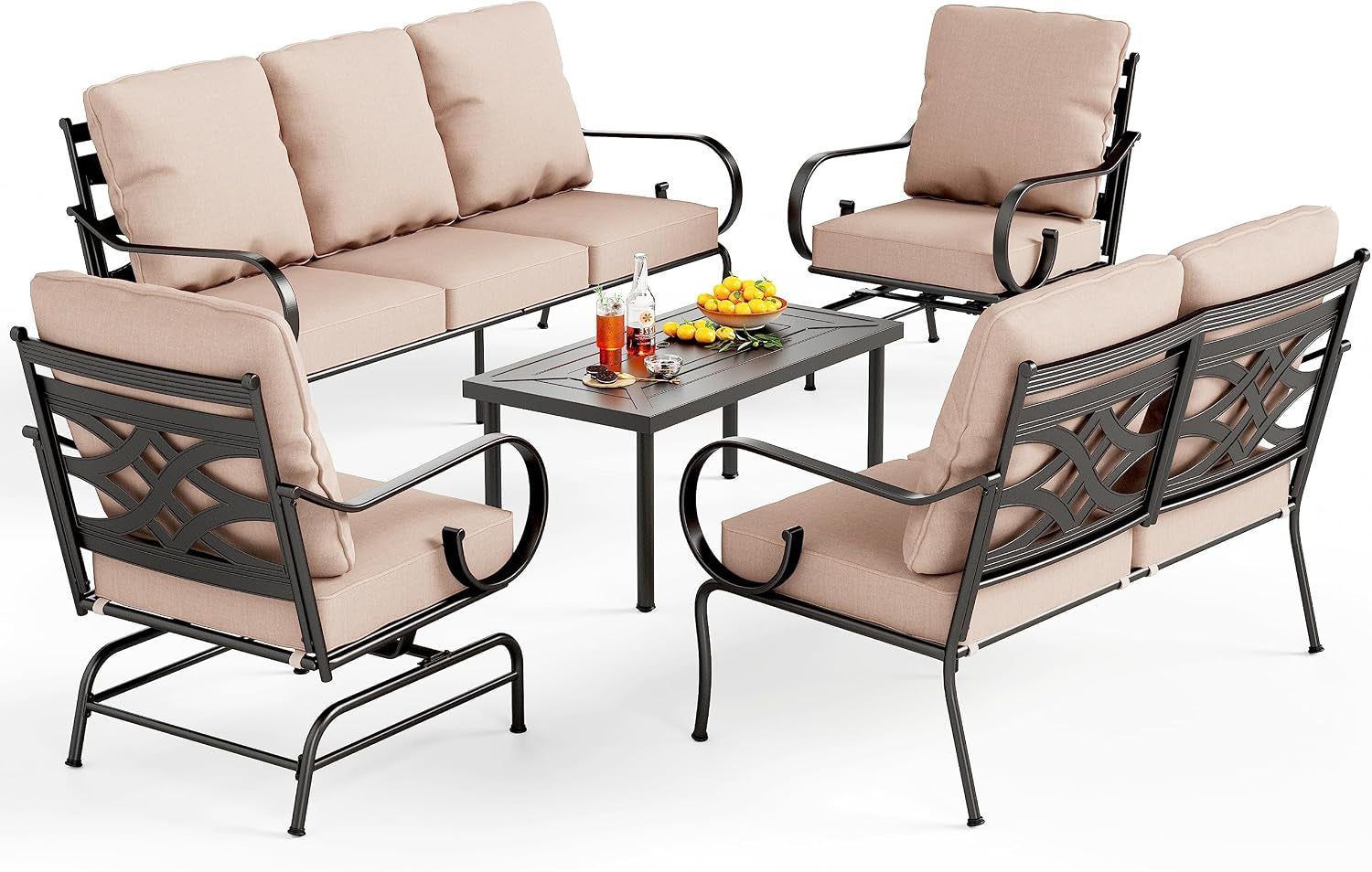 Extra Large Metal Patio Furniture Set with 2 Rocking Chairs