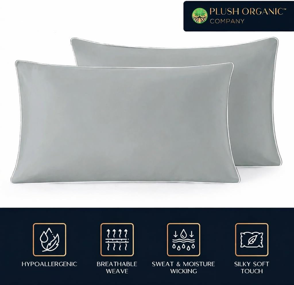 King Luxury 4 Piece Bedsheet Set, Harbor Mist with White Piping, Cooling Resort Bedding, Ultra Soft, Viscose Derived from Bamboo,Organically Grown, 300 Thread Count