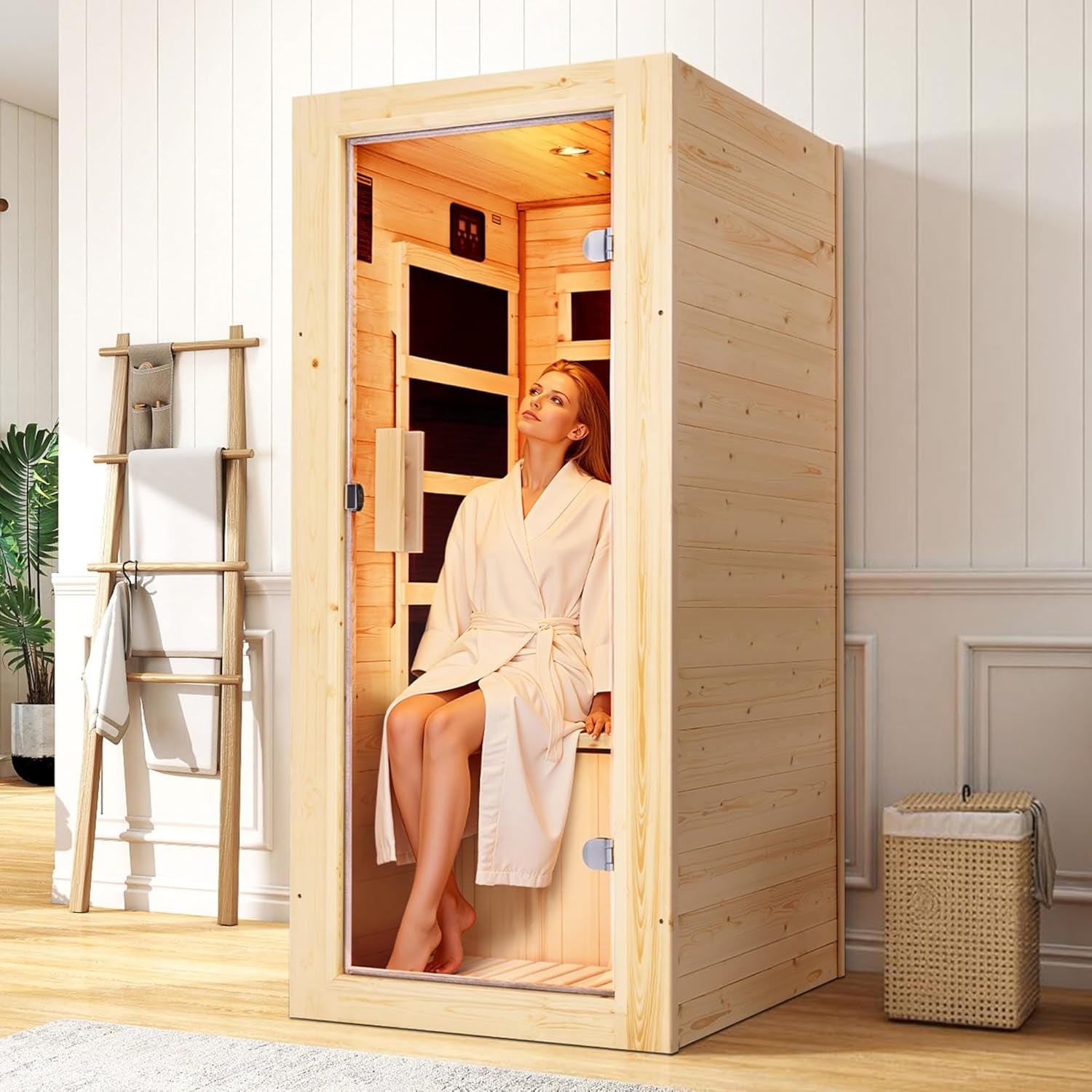 1 Person Infrared Sauna, Infrared Sauna for Home & Gym, Low EMF 110V