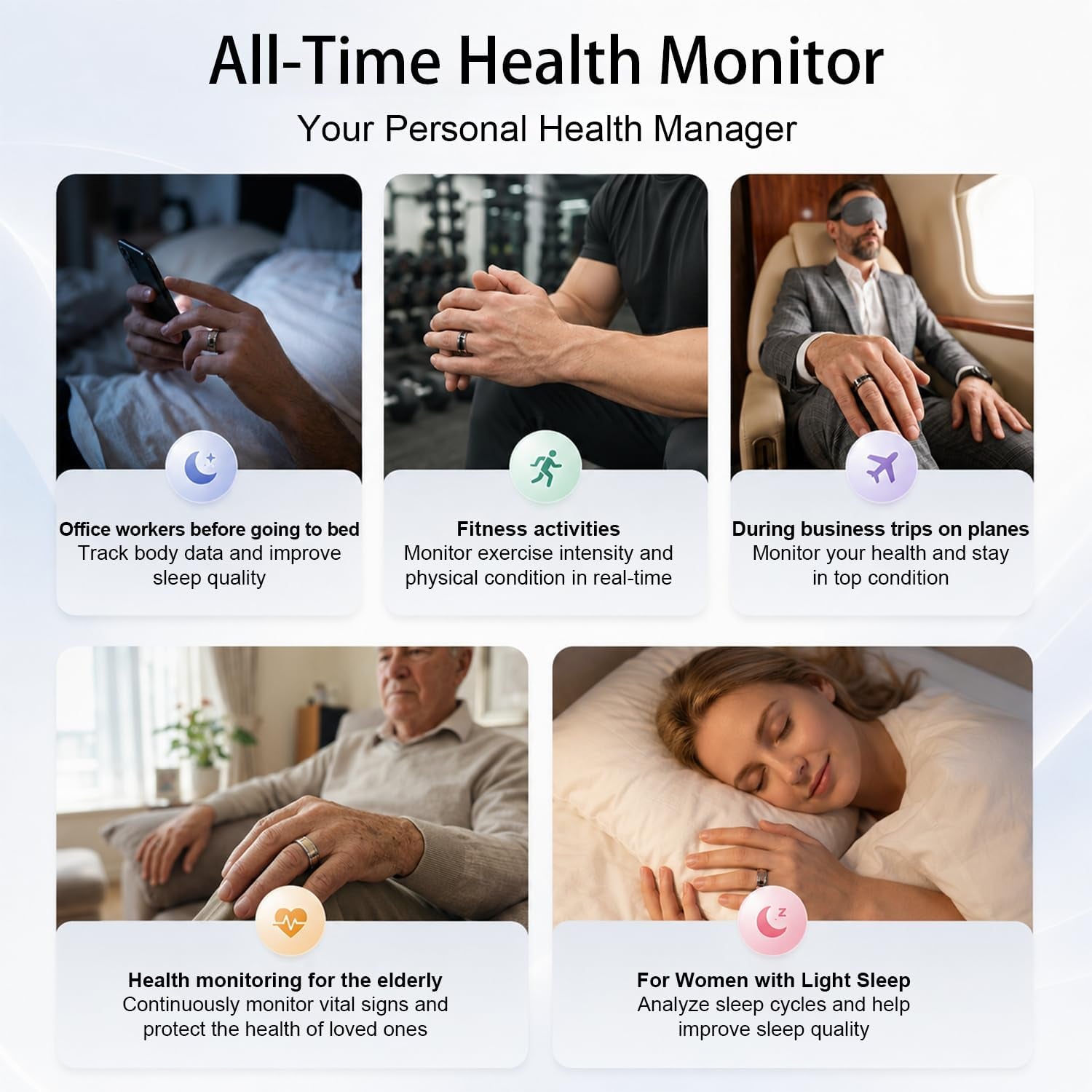 AI Smart Ring 1.0, Fitness Tracker for Men/Women, Matte Gold Size 9