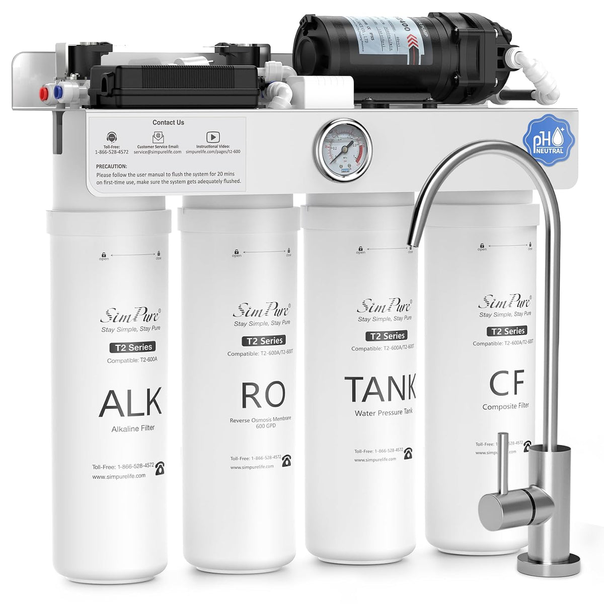 T2-600A UV Alkaline Reverse Osmosis Water Filter 600 GPD