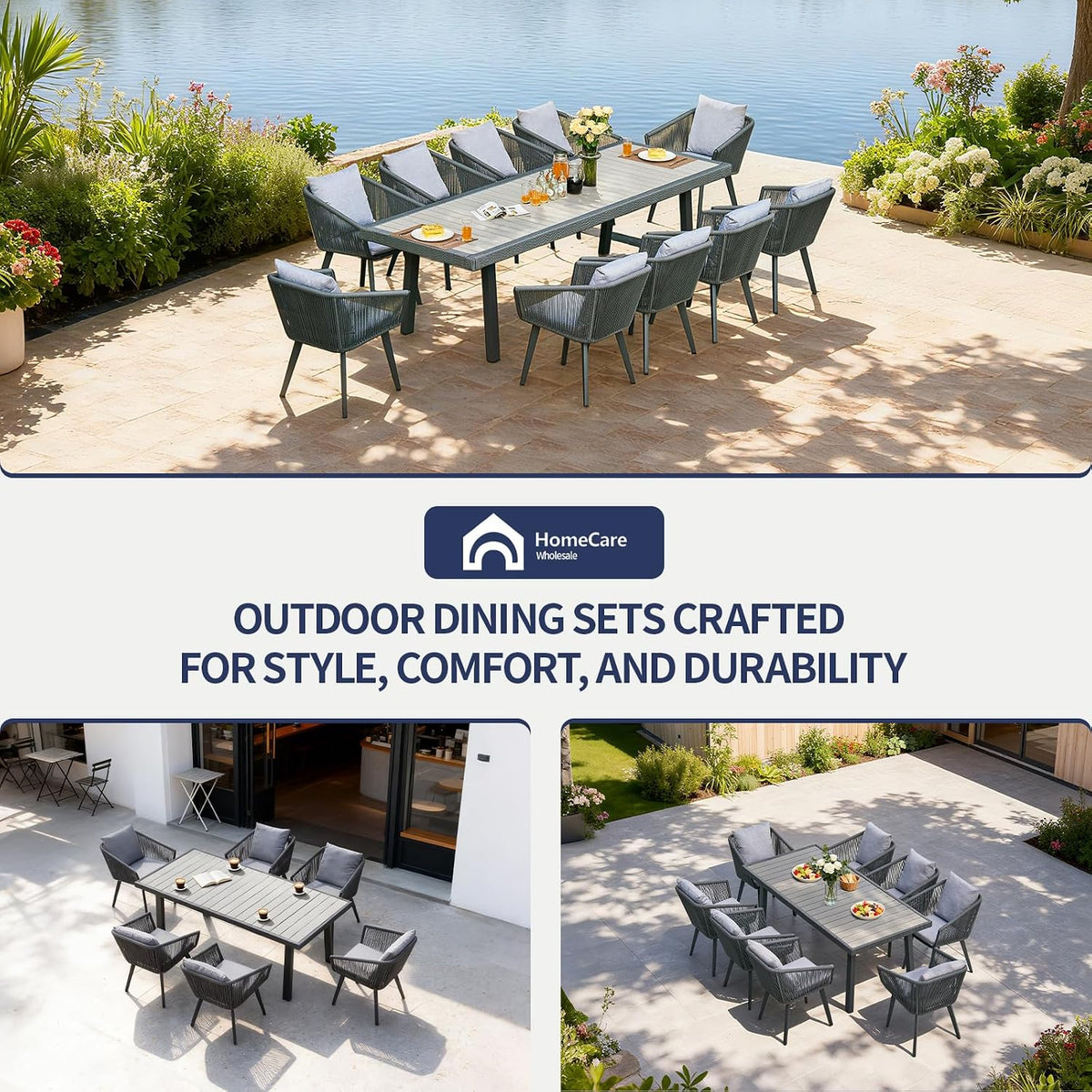 11 Pieces Patio Dining Set for 10 - All Weather Outdoor Dining Sets, All in One Outdoor Table and Chairs, Wicker Outdoor Patio Furniture Sets with Cushions and Pillows, Grey