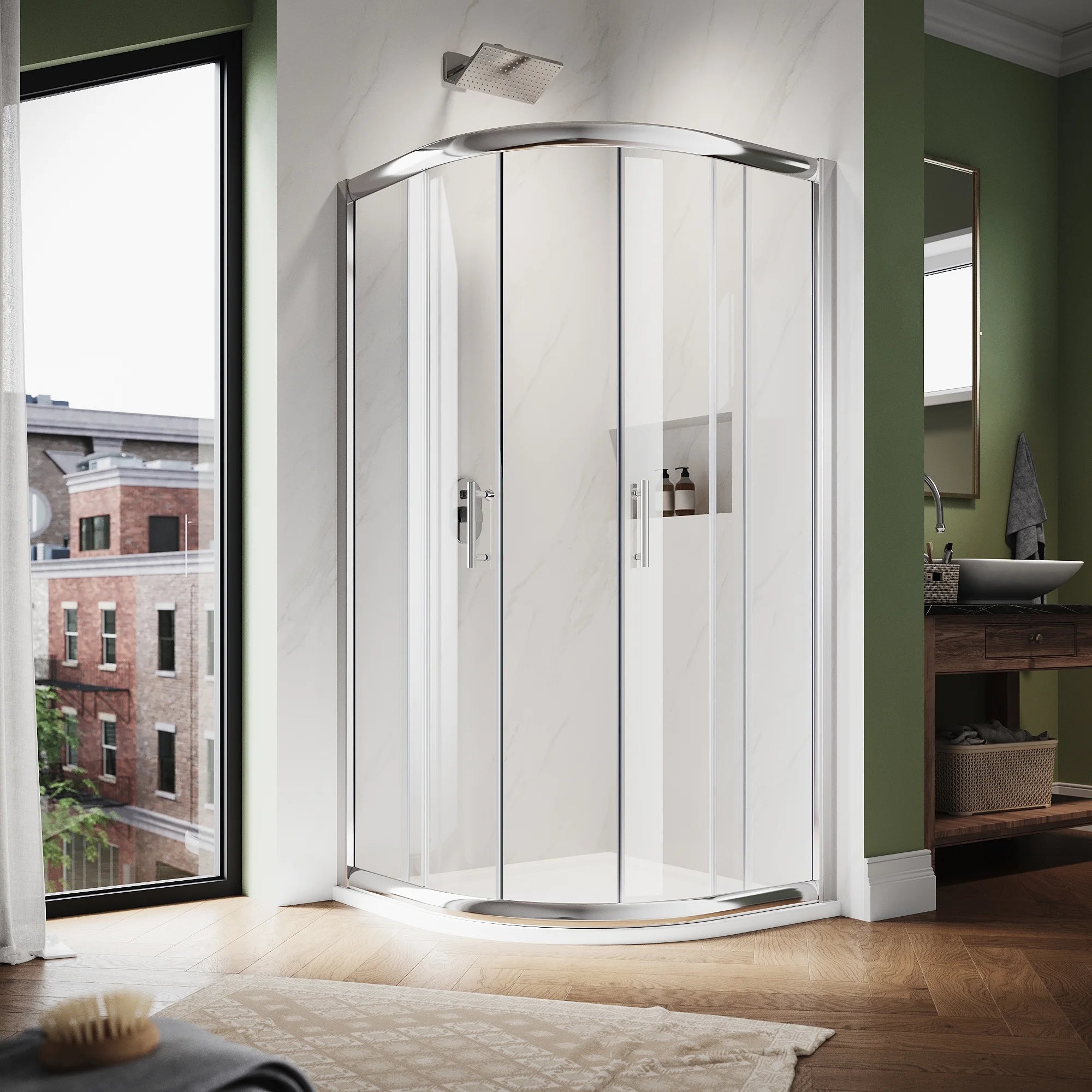 36.7"×36.7"×72" Neo-Round Corner Sliding Shower Enclosure with Chrome Finish